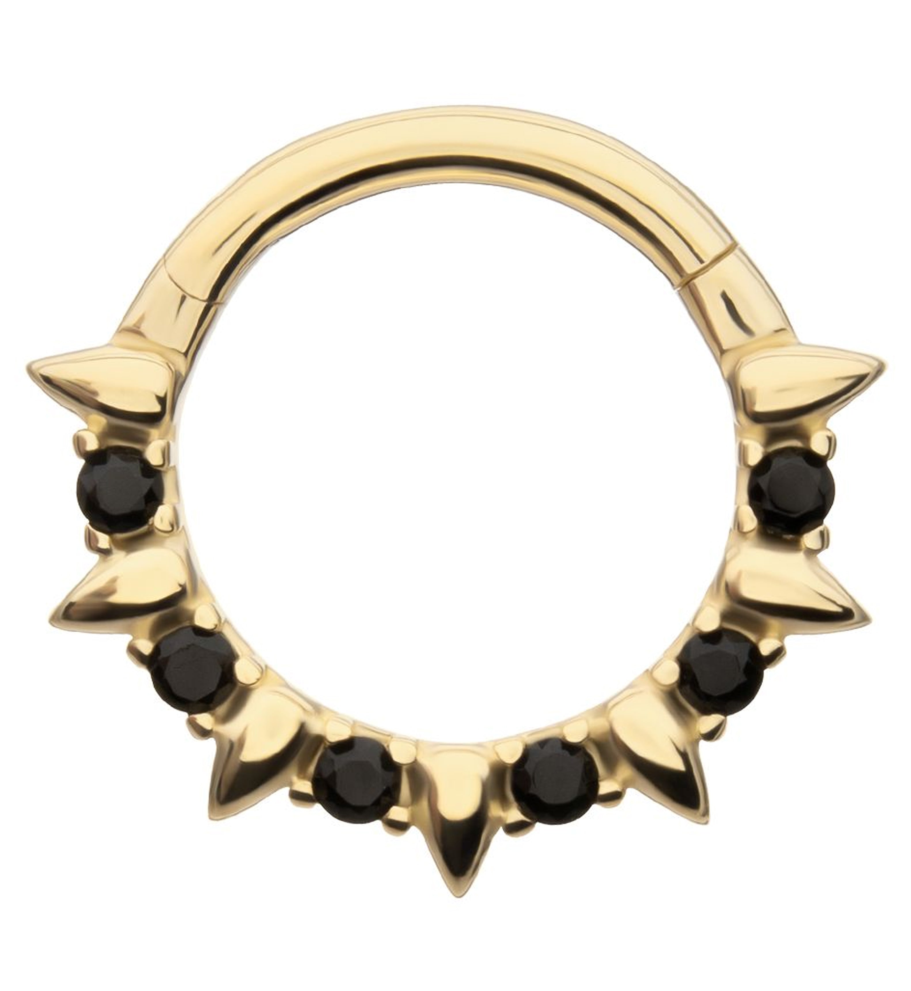 14kt Gold Black CZ Barbed Hinged Segment Ring