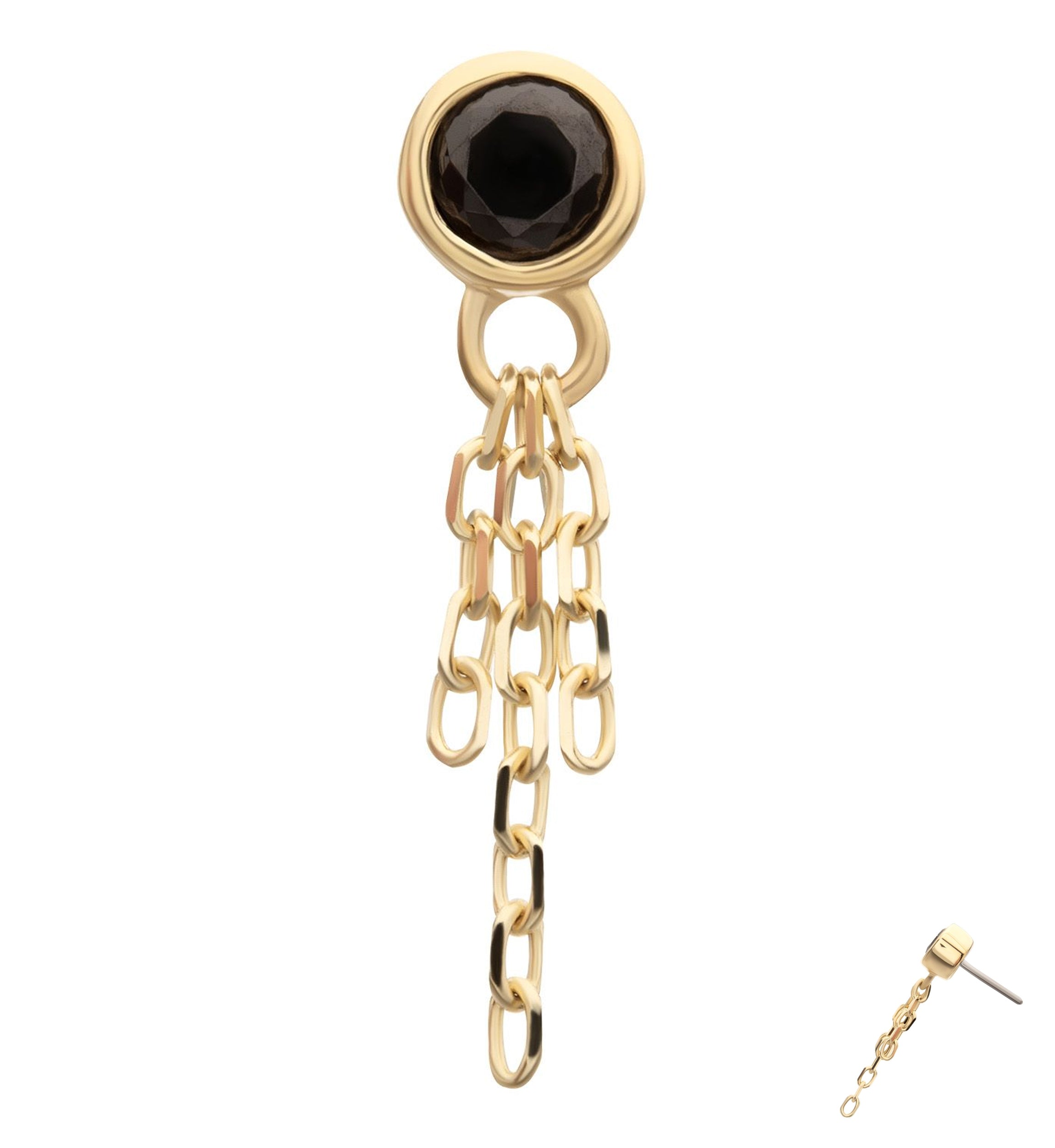 14kt Gold Black CZ Triple Dangle Chain Threadless Top