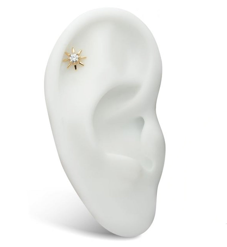 14kt Gold Burst Clear CZ Threadless Top