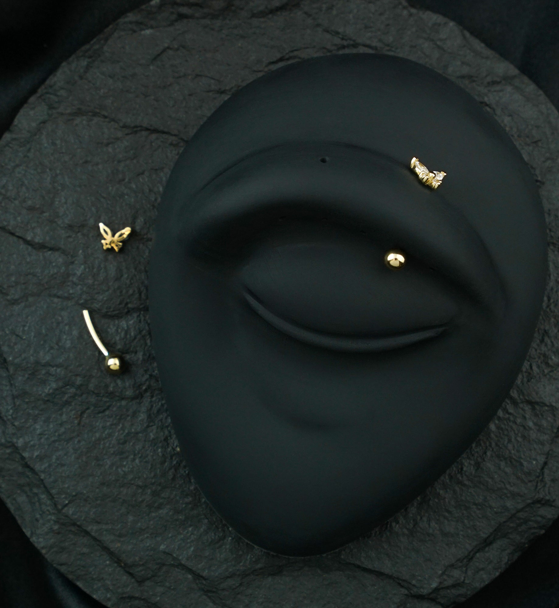 14kt Gold Butterfly Clear CZ Threadless Curved Barbell