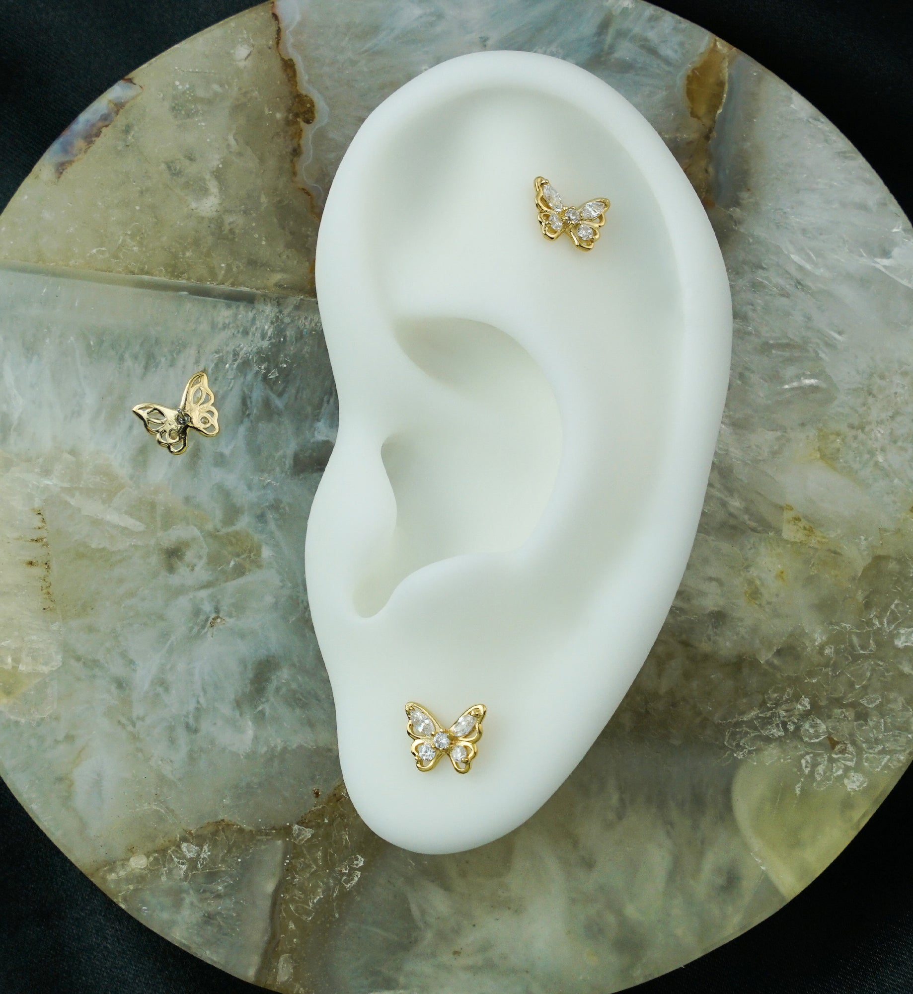 14kt Gold Butterfly Frame Clear CZ Threadless Top