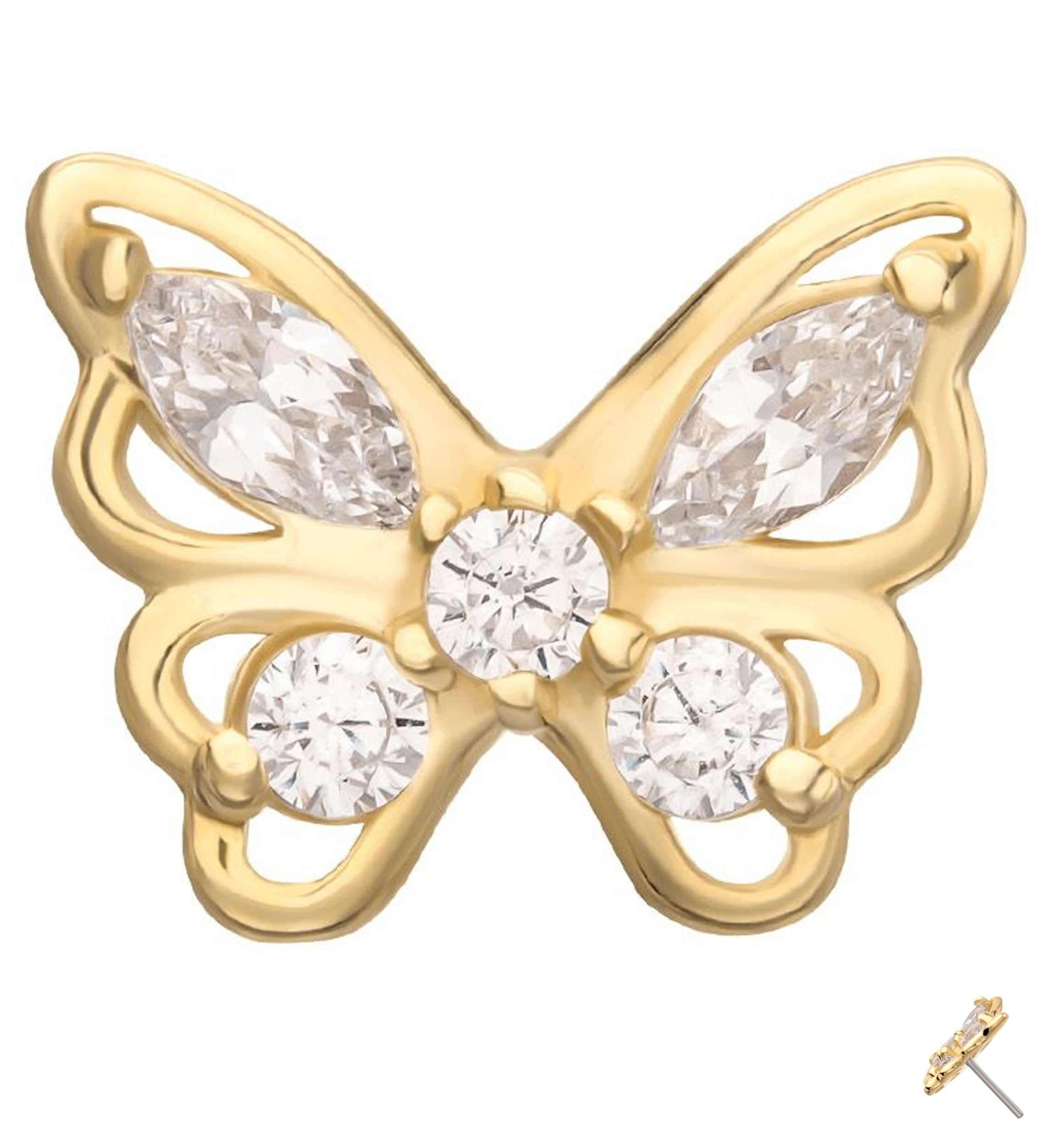 14kt Gold Butterfly Frame Clear CZ Threadless Top