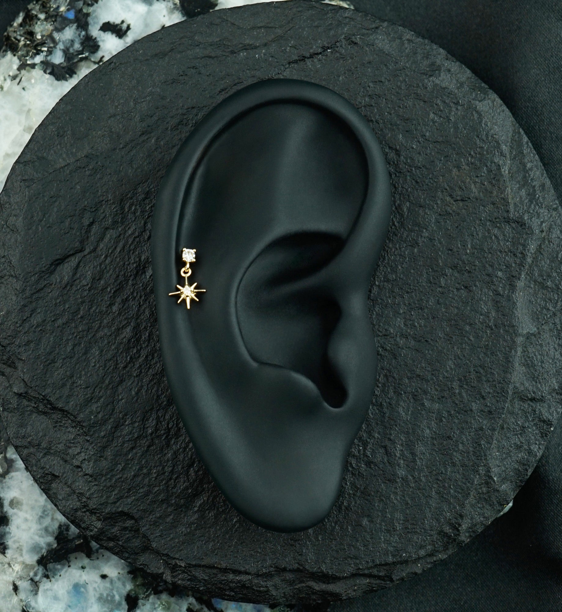 14kt Gold Cardinal Points CZ Dangle Threadless Top