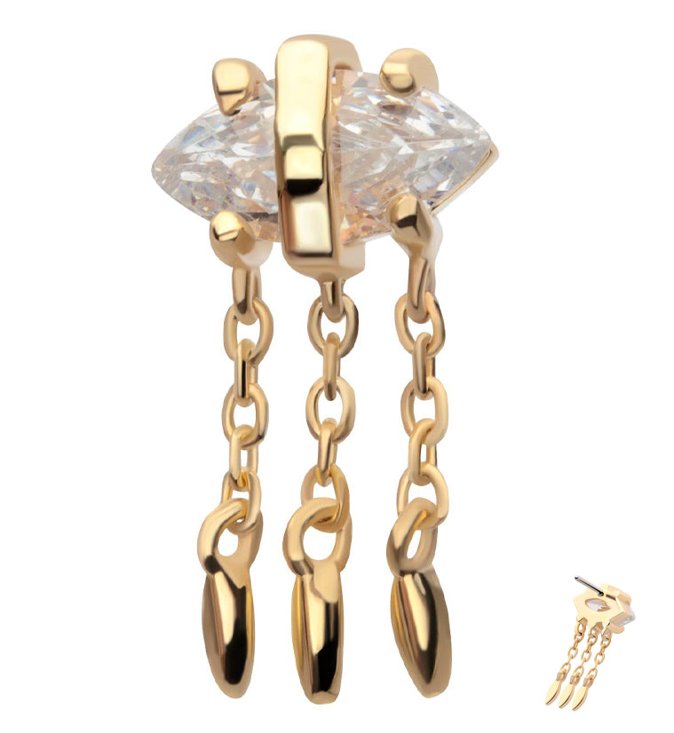 14kt Gold Cat Eye Triple Dangle Threadless Top