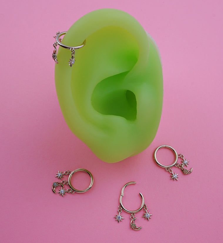 14kt Gold Celestial Charms White Opalite Hinged Segment Ring