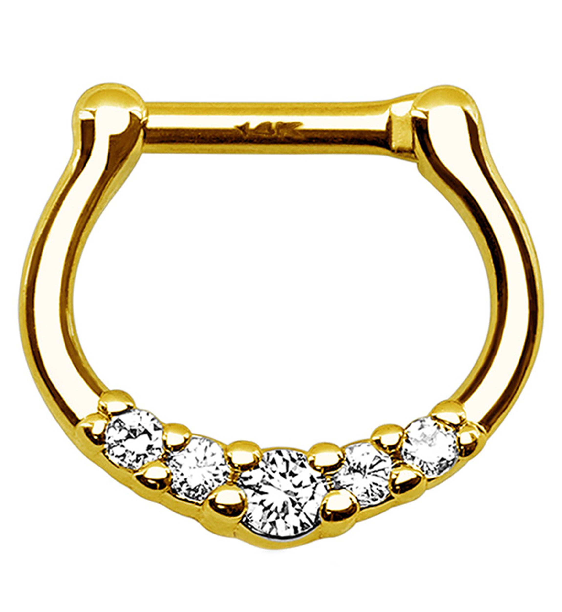 14kt Gold Clear 5 Gem Septum Clicker