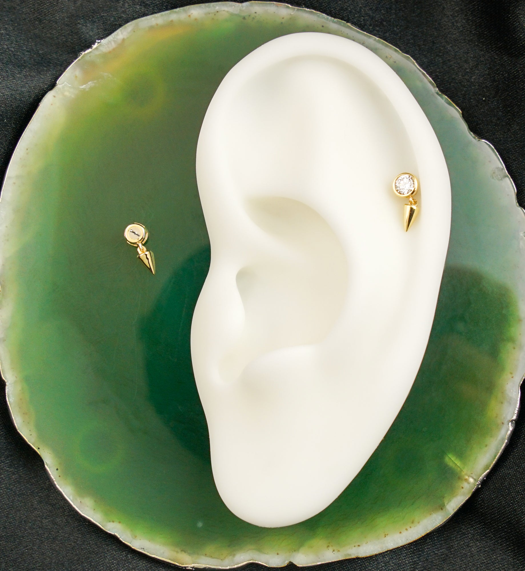 14kt Gold Clear CZ Dangle Cone Threadless Top