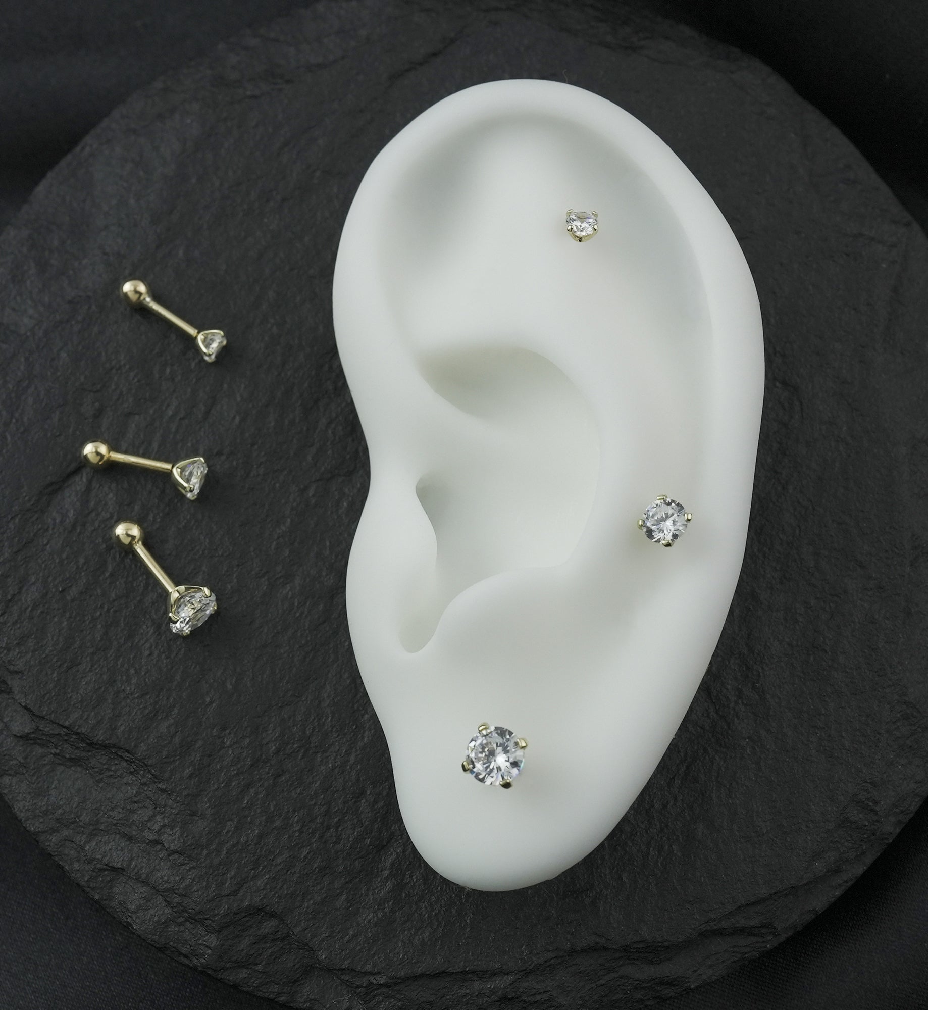 14kt Gold Clear CZ Threadless Cartilage Barbell