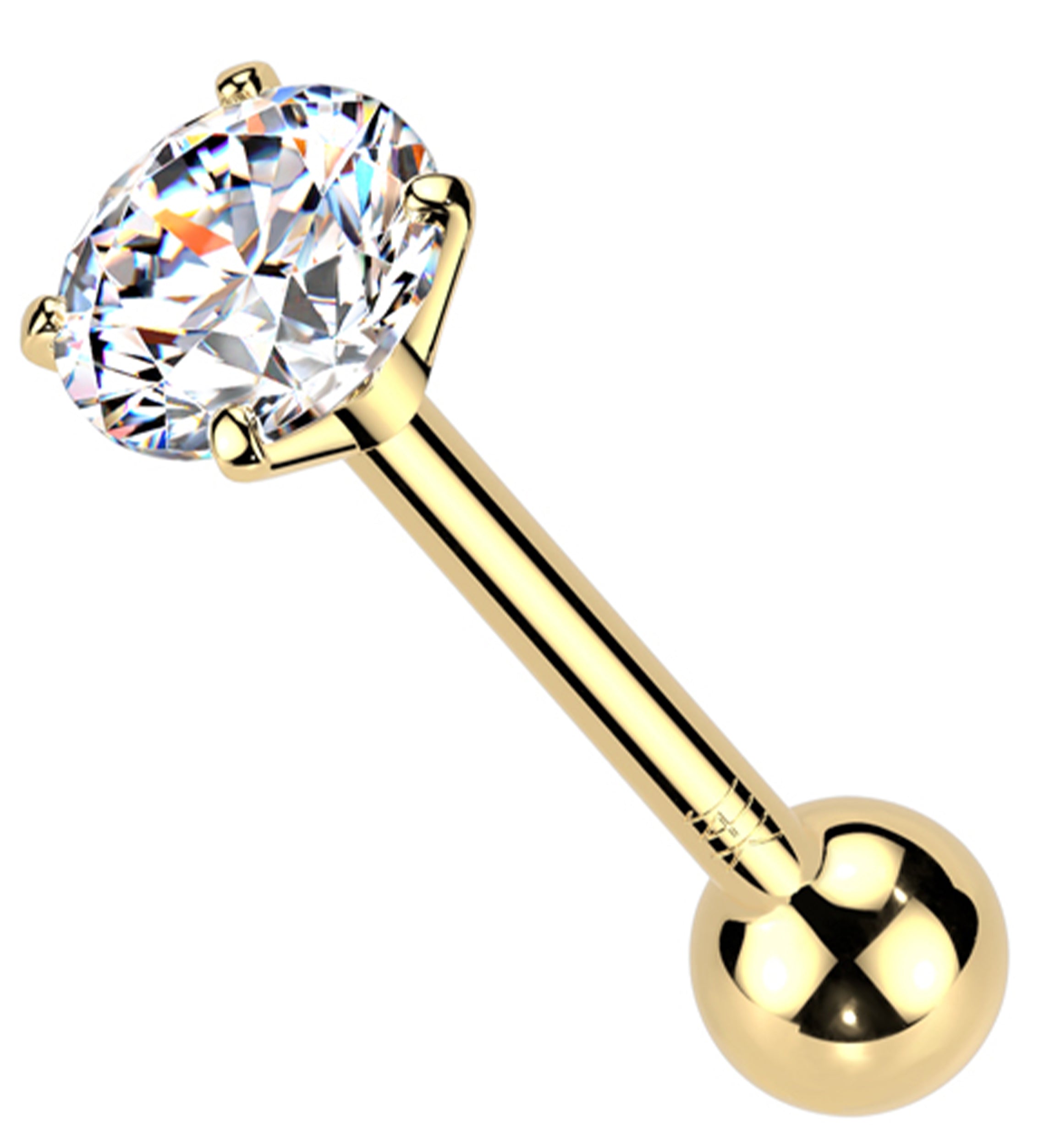 14kt Gold Clear CZ Threadless Cartilage Barbell