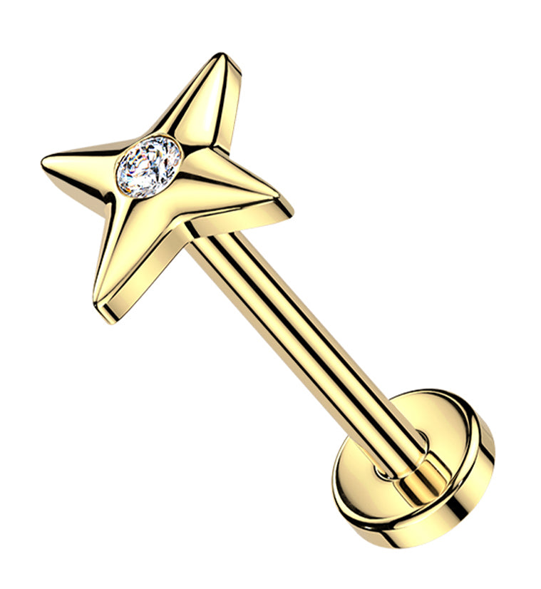 14kt Gold Compass Star Lab Grown Diamond Threadless Labret