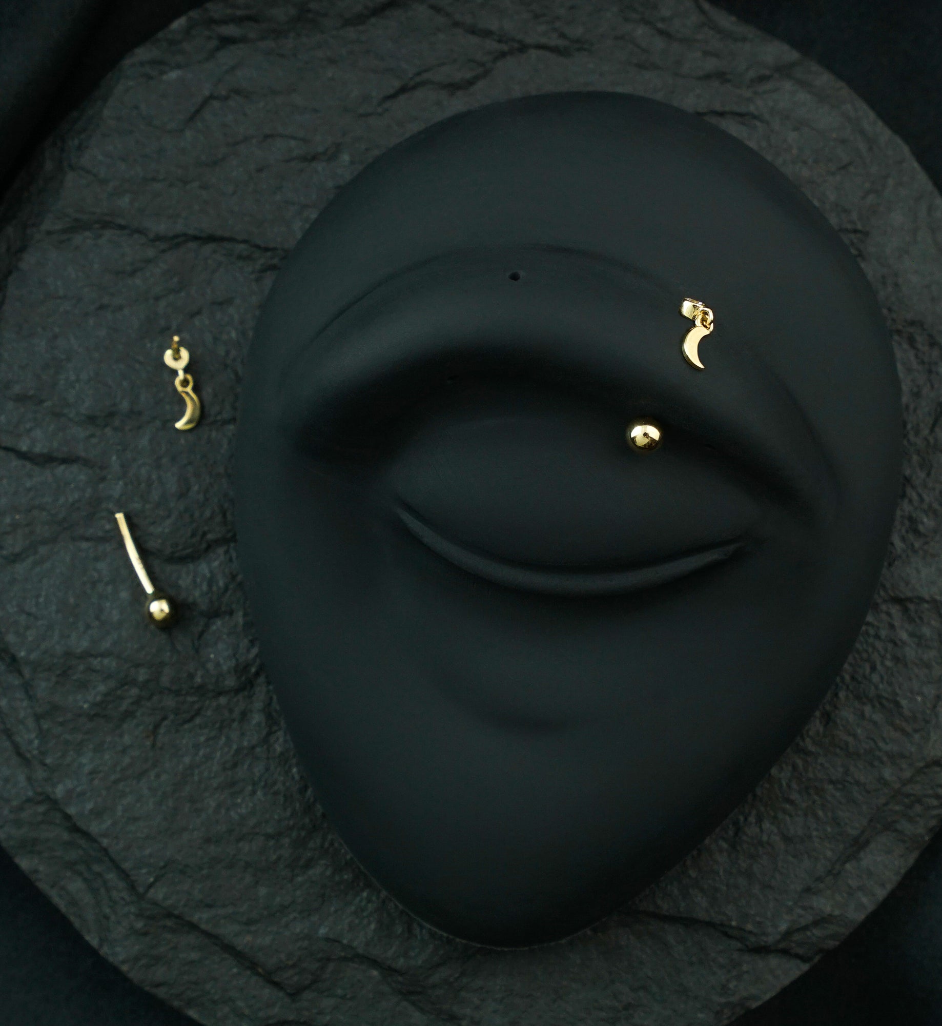 14kt Gold Crescent Moon Dangle Clear CZ Threadless Curved Barbell