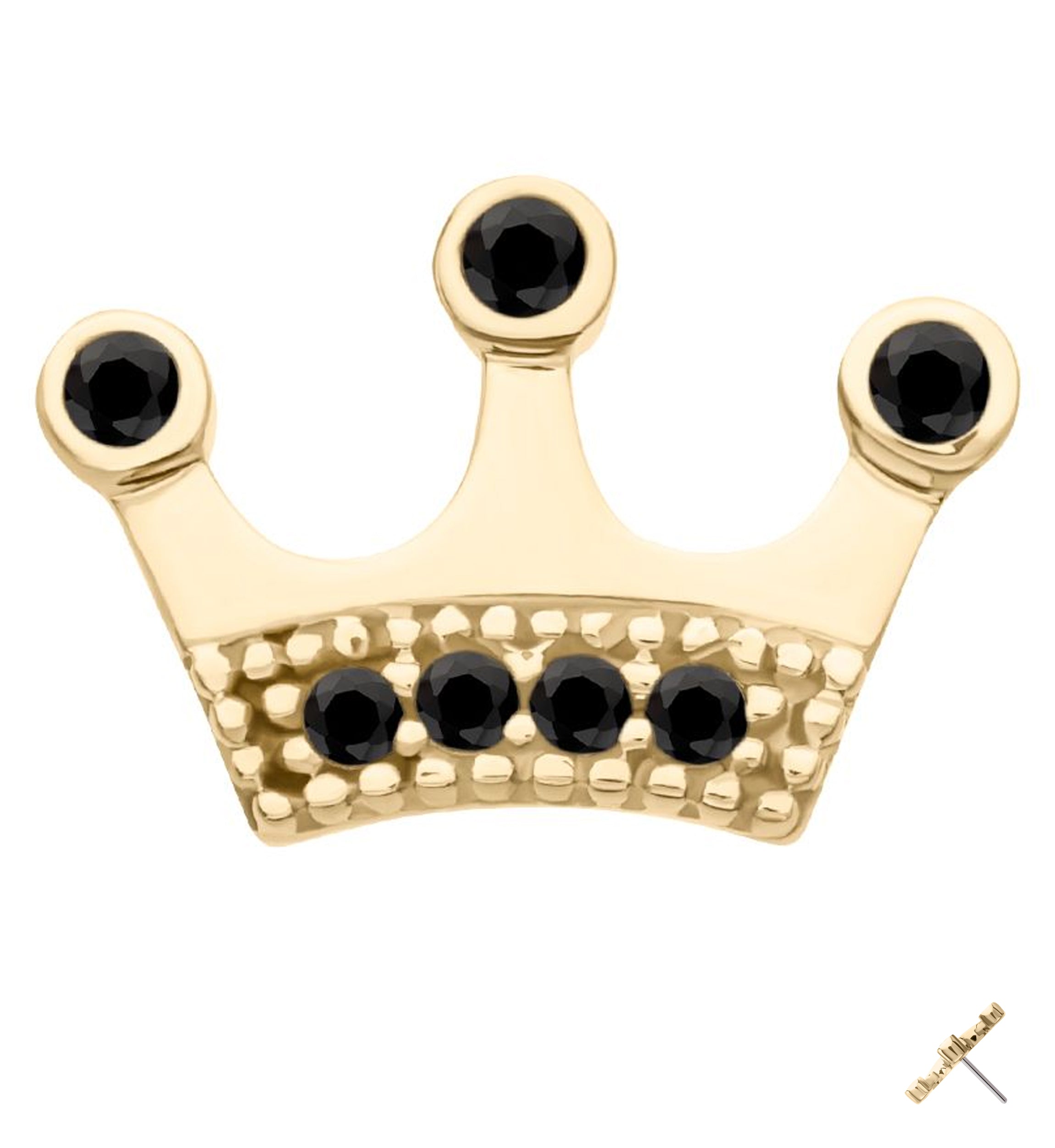 14kt Gold Crown Black CZ Threadless Top