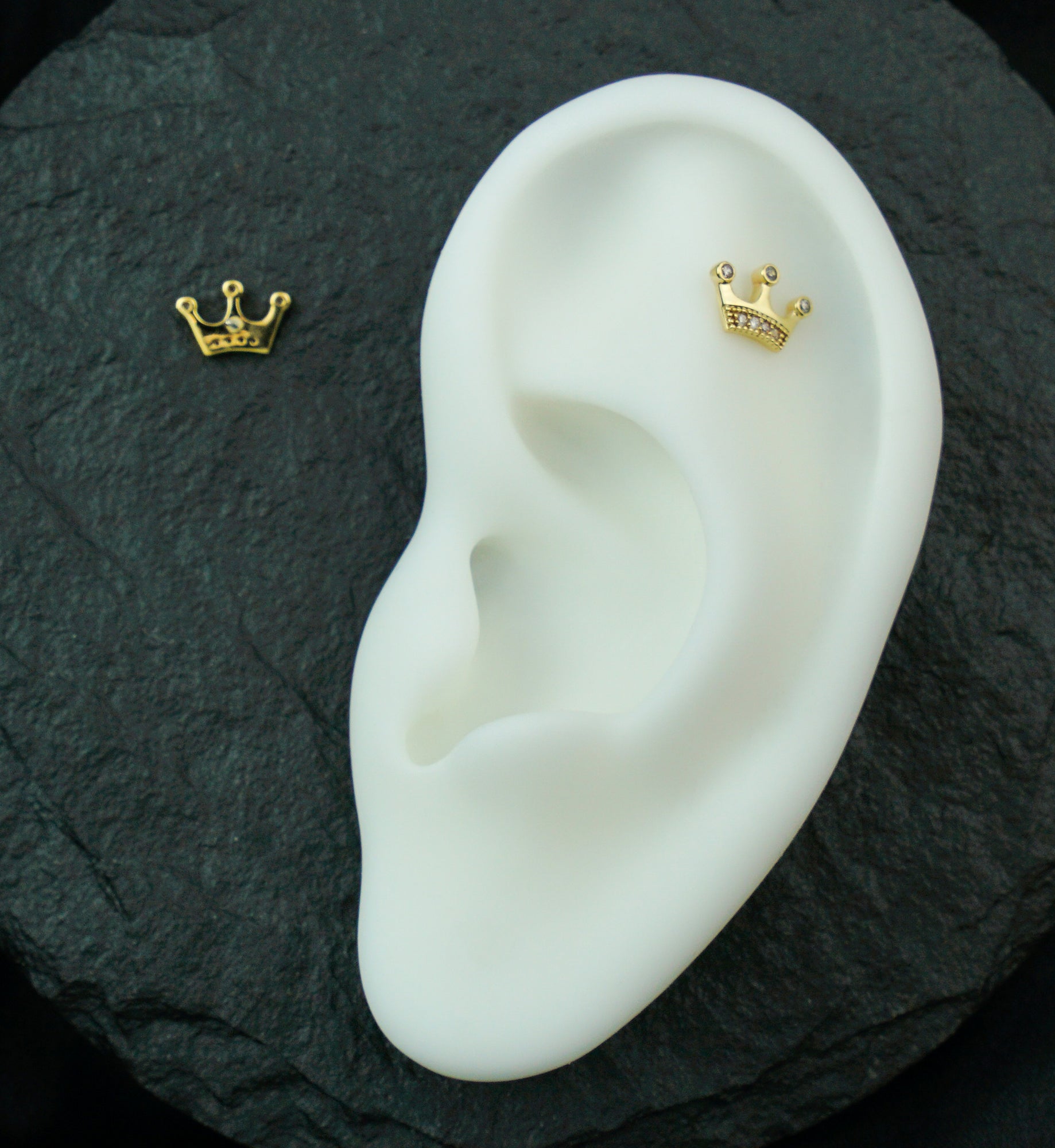 14kt Gold Crown Clear CZ Threadless Top