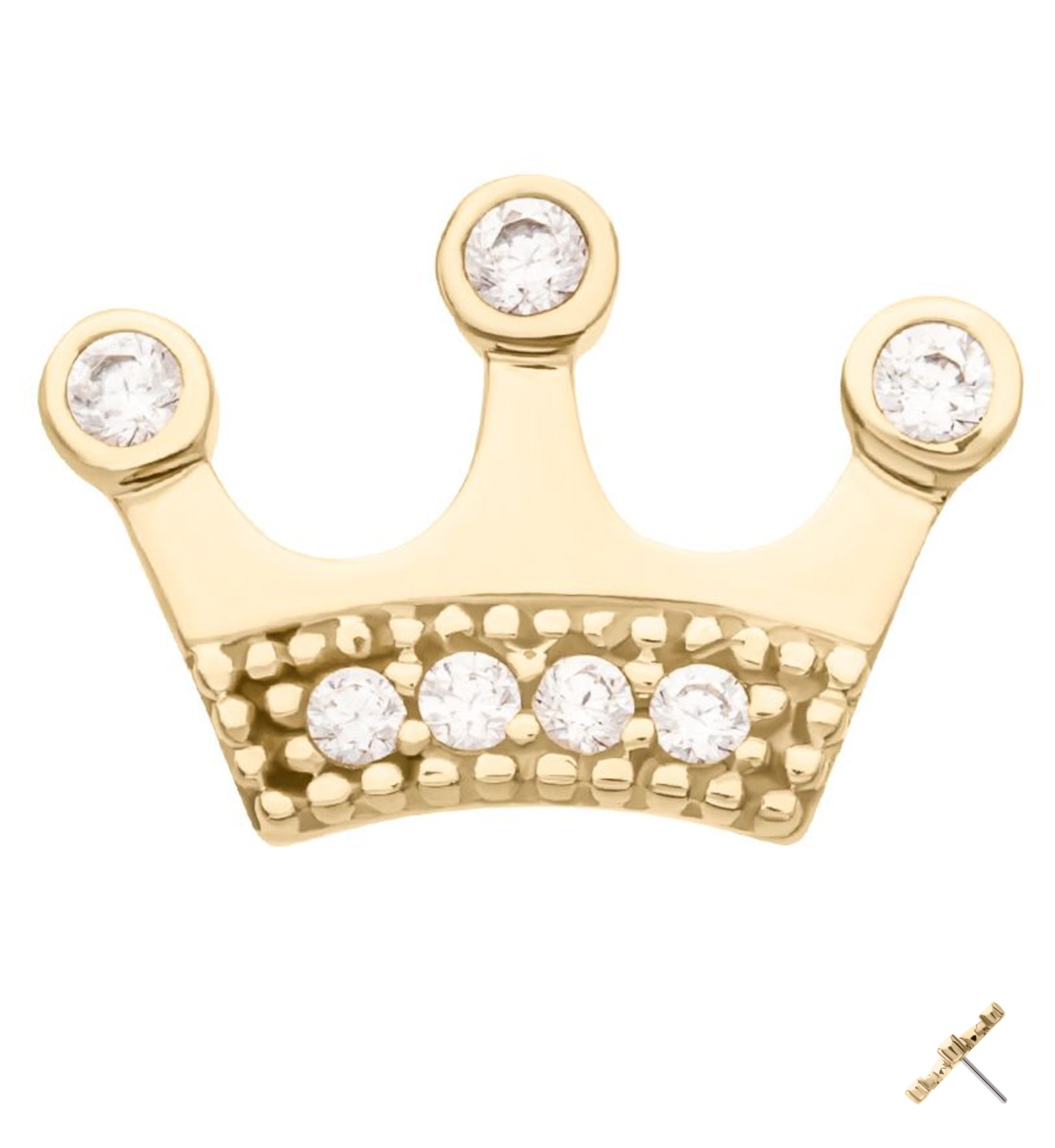 14kt Gold Crown Clear CZ Threadless Top
