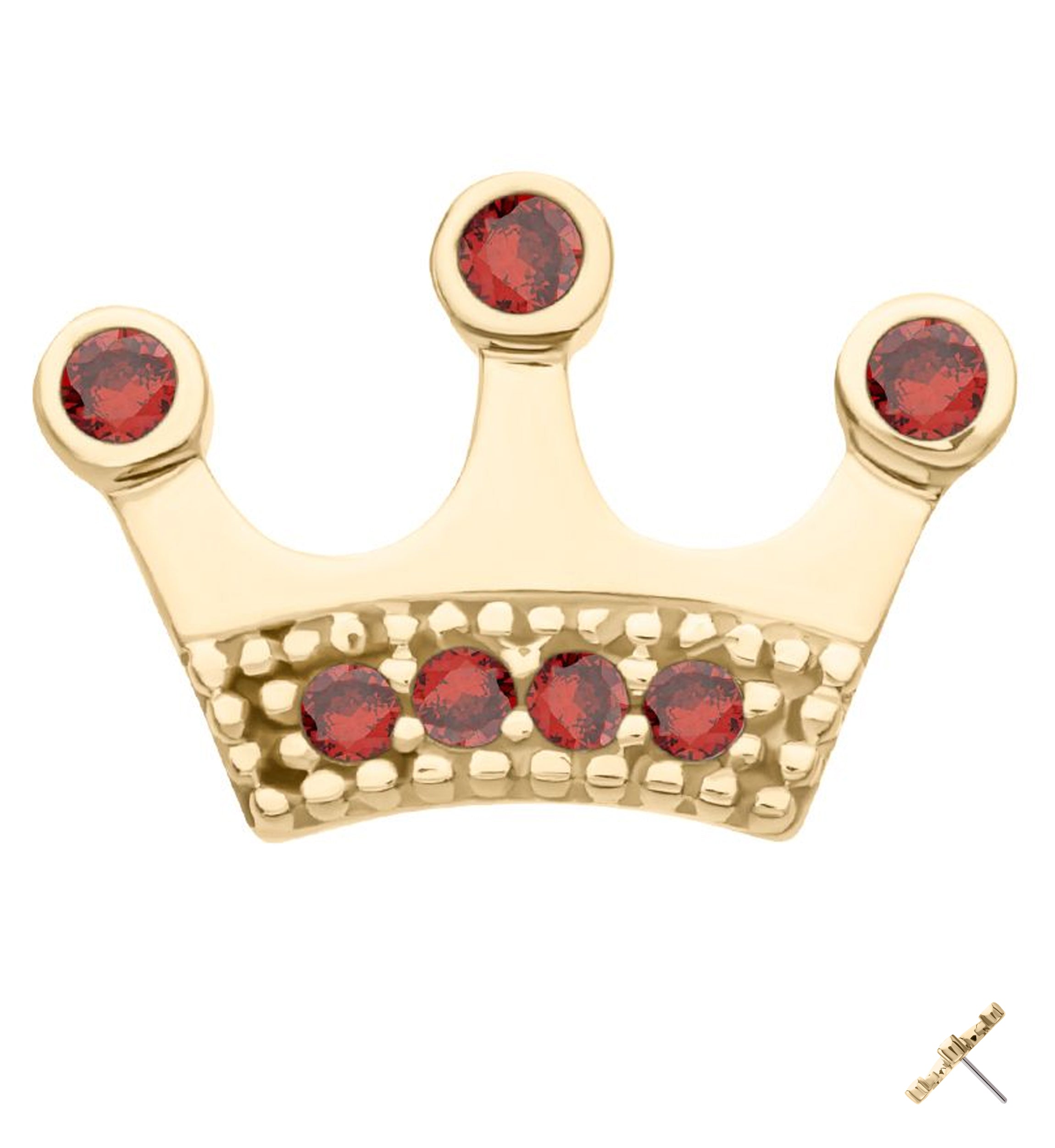 14kt Gold Crown Garnet CZ Threadless Top