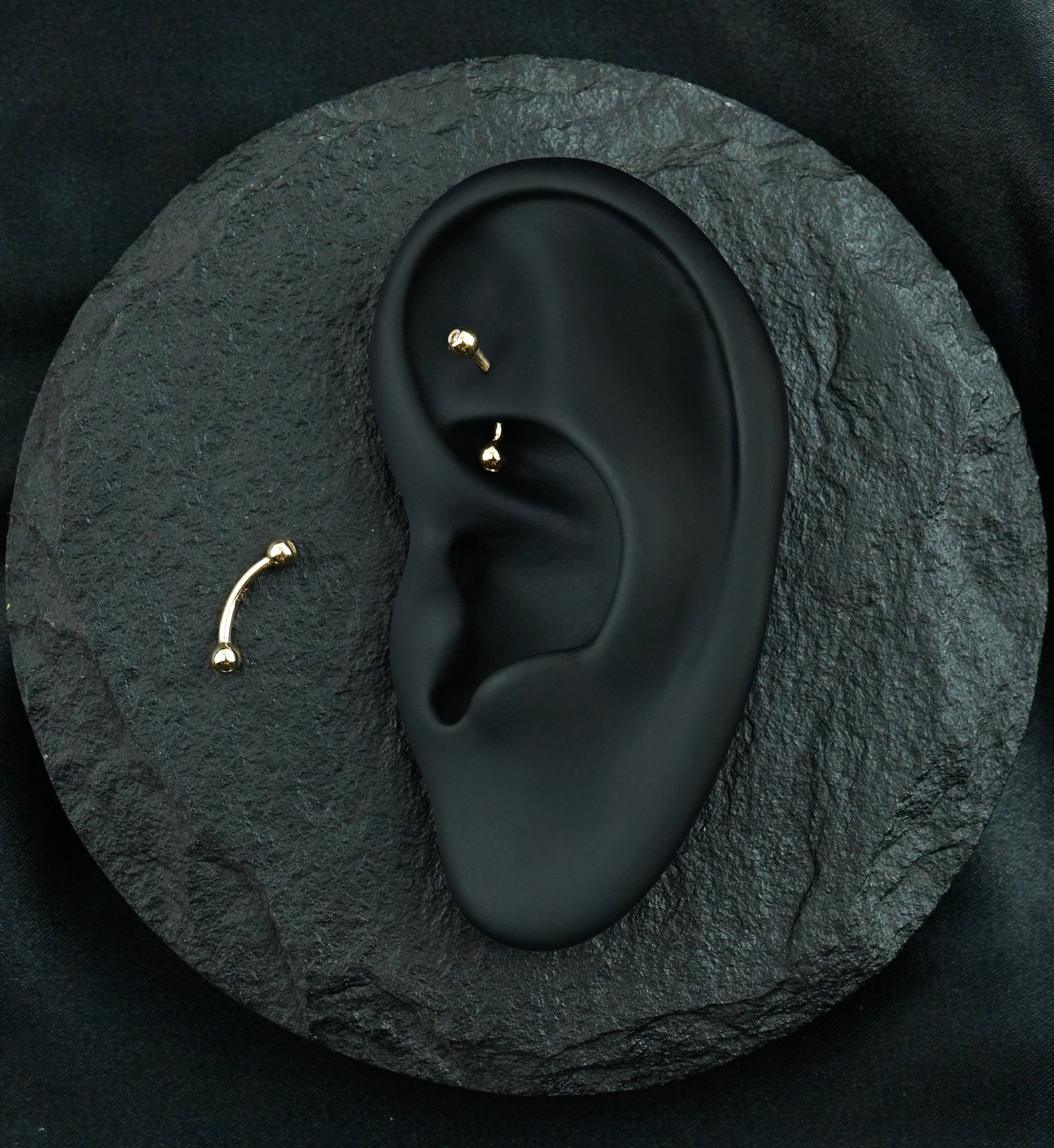 14kt Gold CZ Curved Barbell