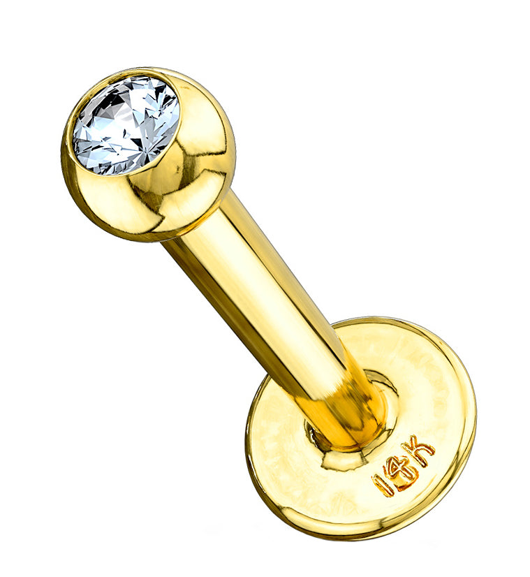 14kt Gold CZ Top Flat Back Labret Post
