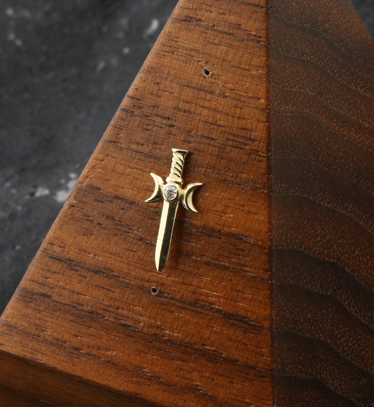 14kt Gold Dagger Clear CZ Threadless Top