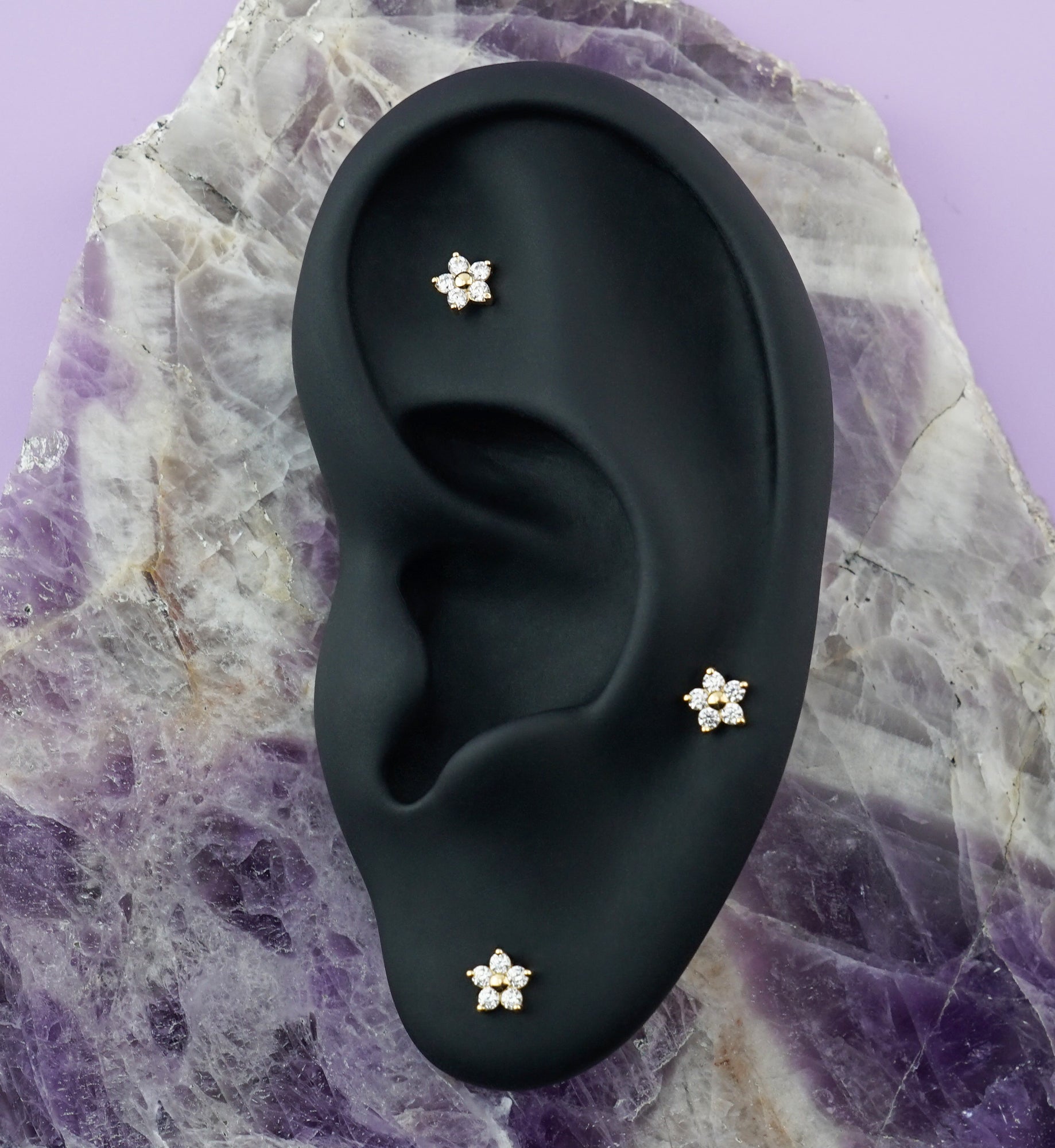 14kt Gold Daisy Clear CZ Threadless Top