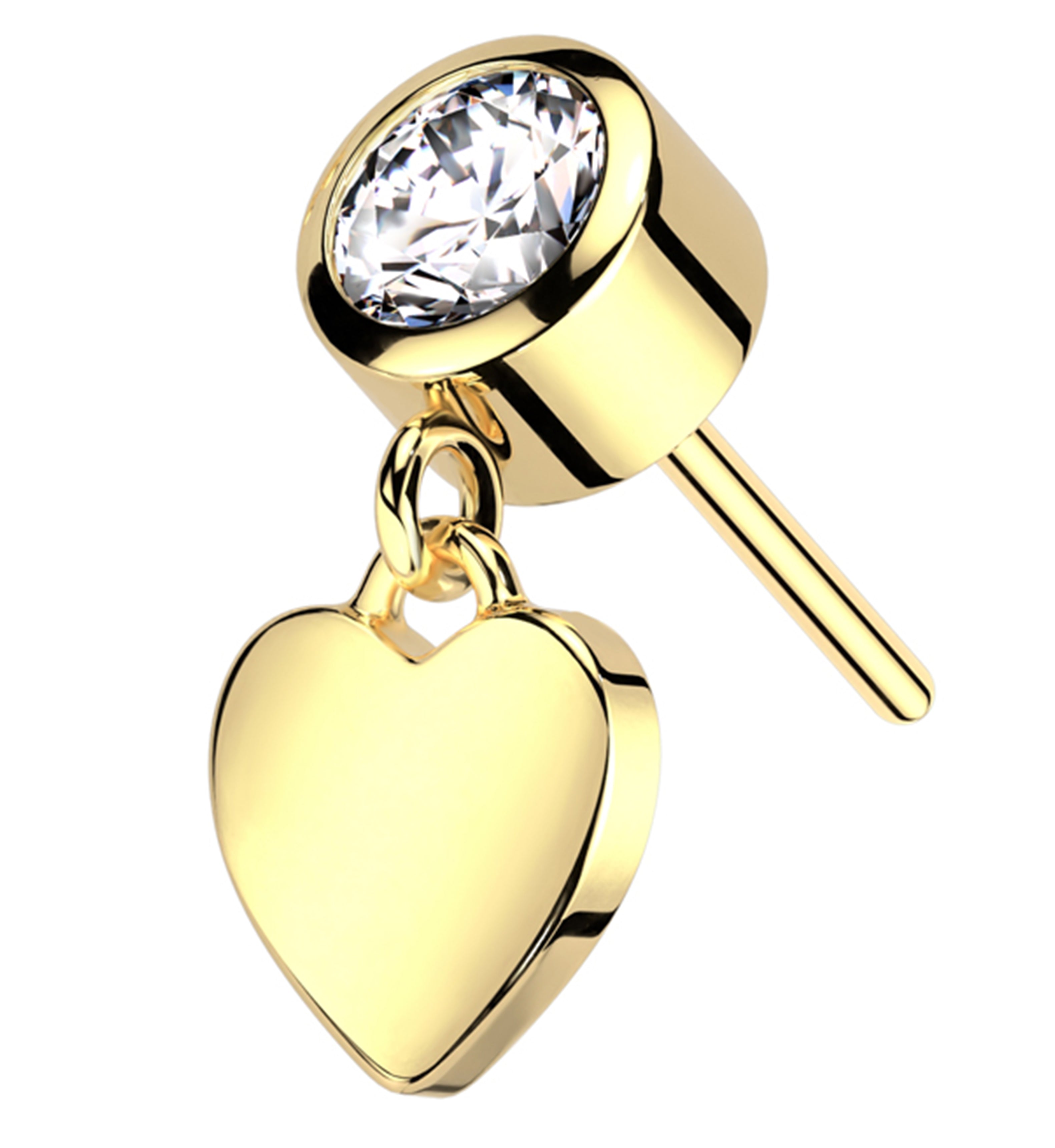 14kt Gold Dangle Heart CZ Threadless Top