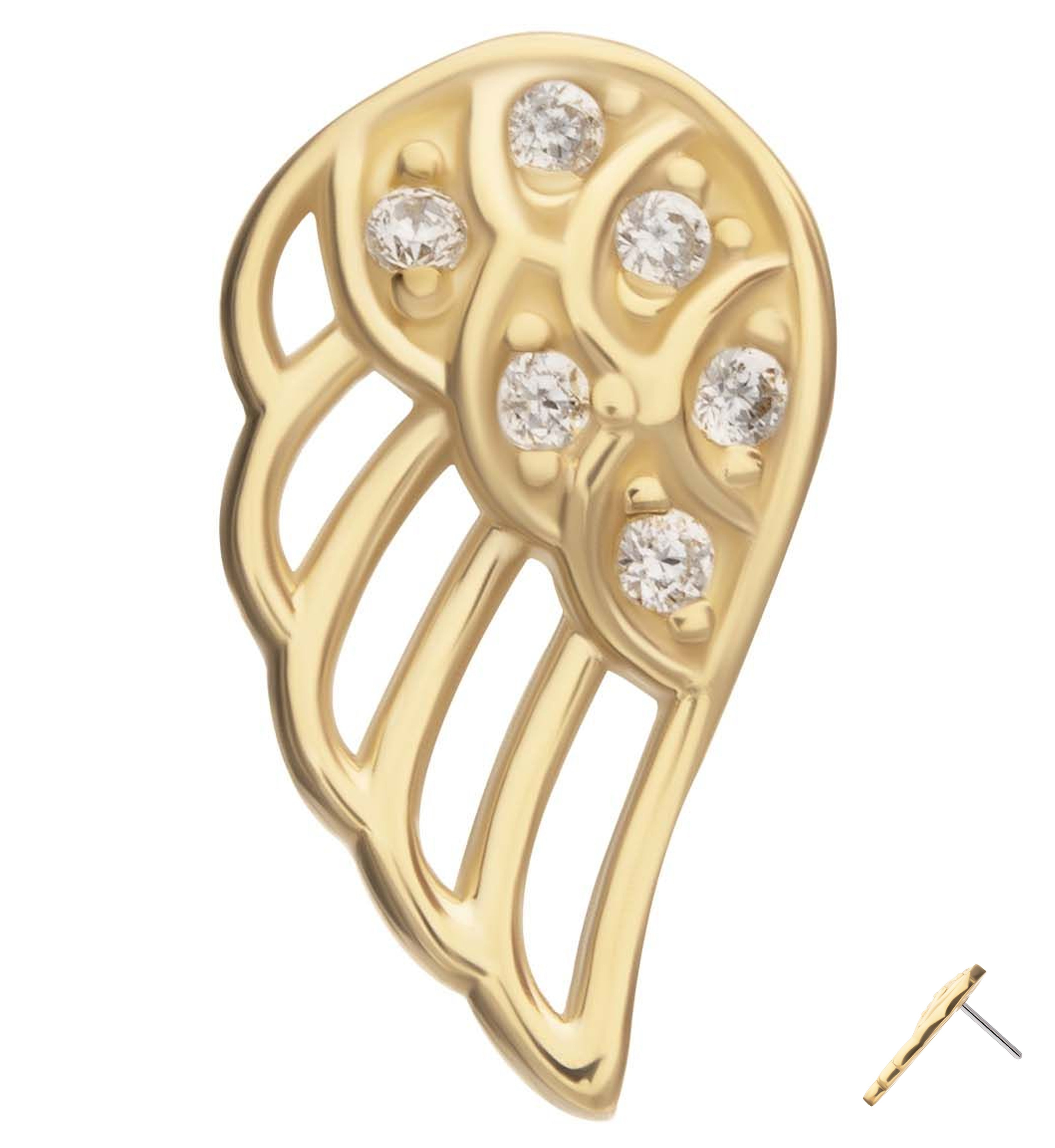 14kt Gold Divine Wing Clear CZ Threadless Top (Right Ear)
