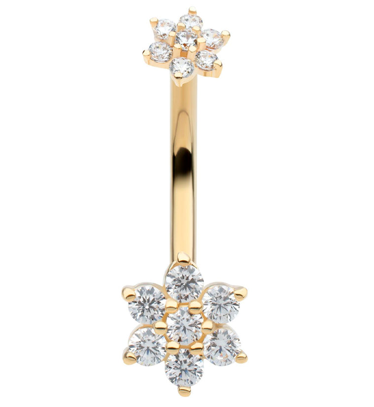 14kt Gold Double Flower Clear CZ Belly Button Ring