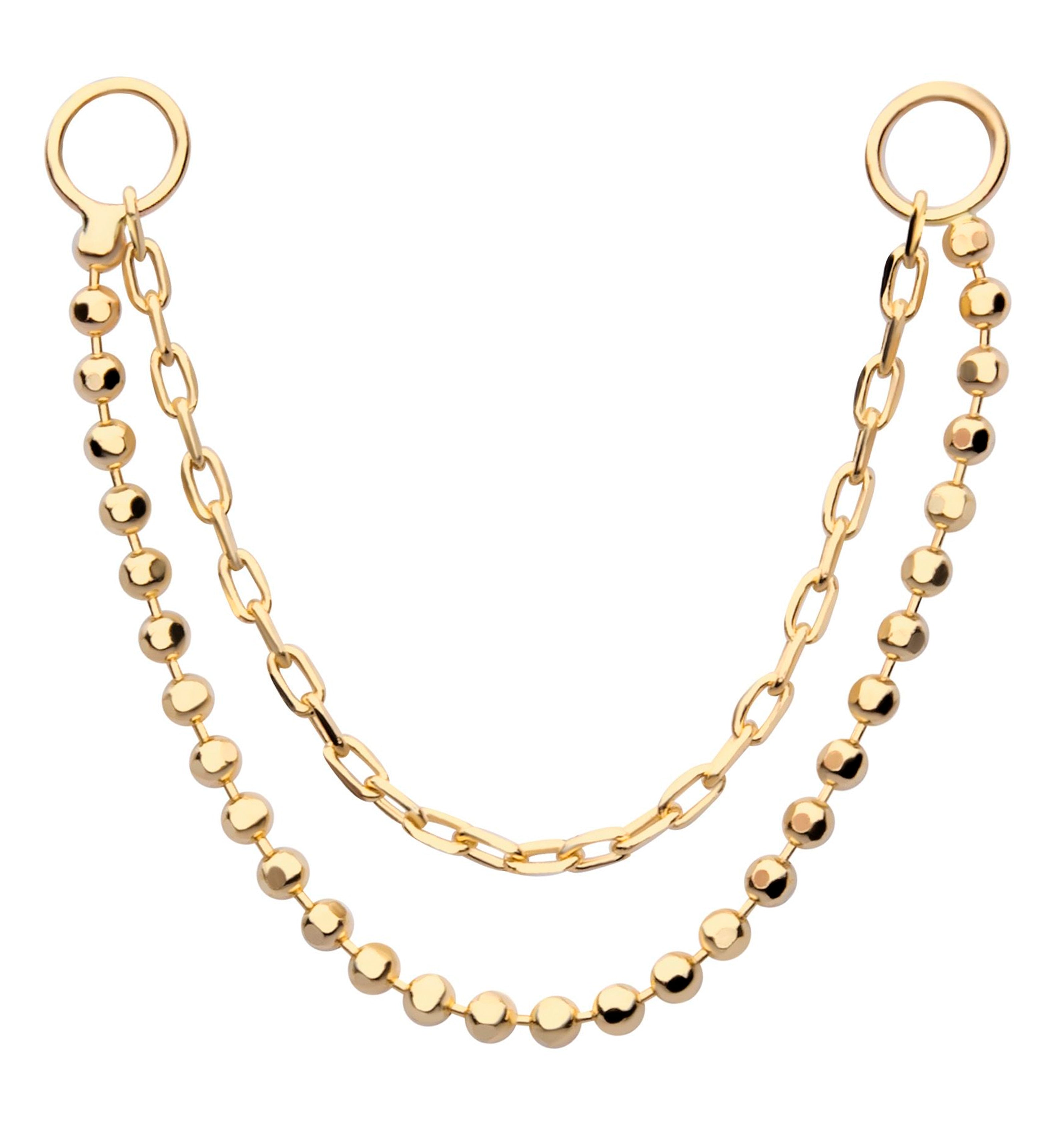 14kt Gold Double Link And Bead Nose & Cartilage Piercing Chain ...