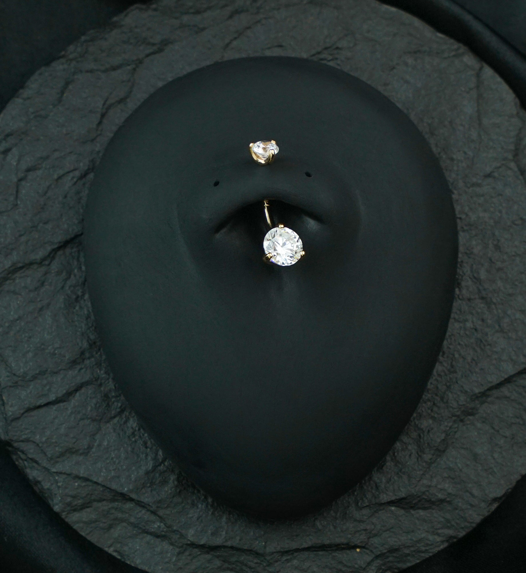 14kt Gold Double Prong Clear CZ Belly Button Ring