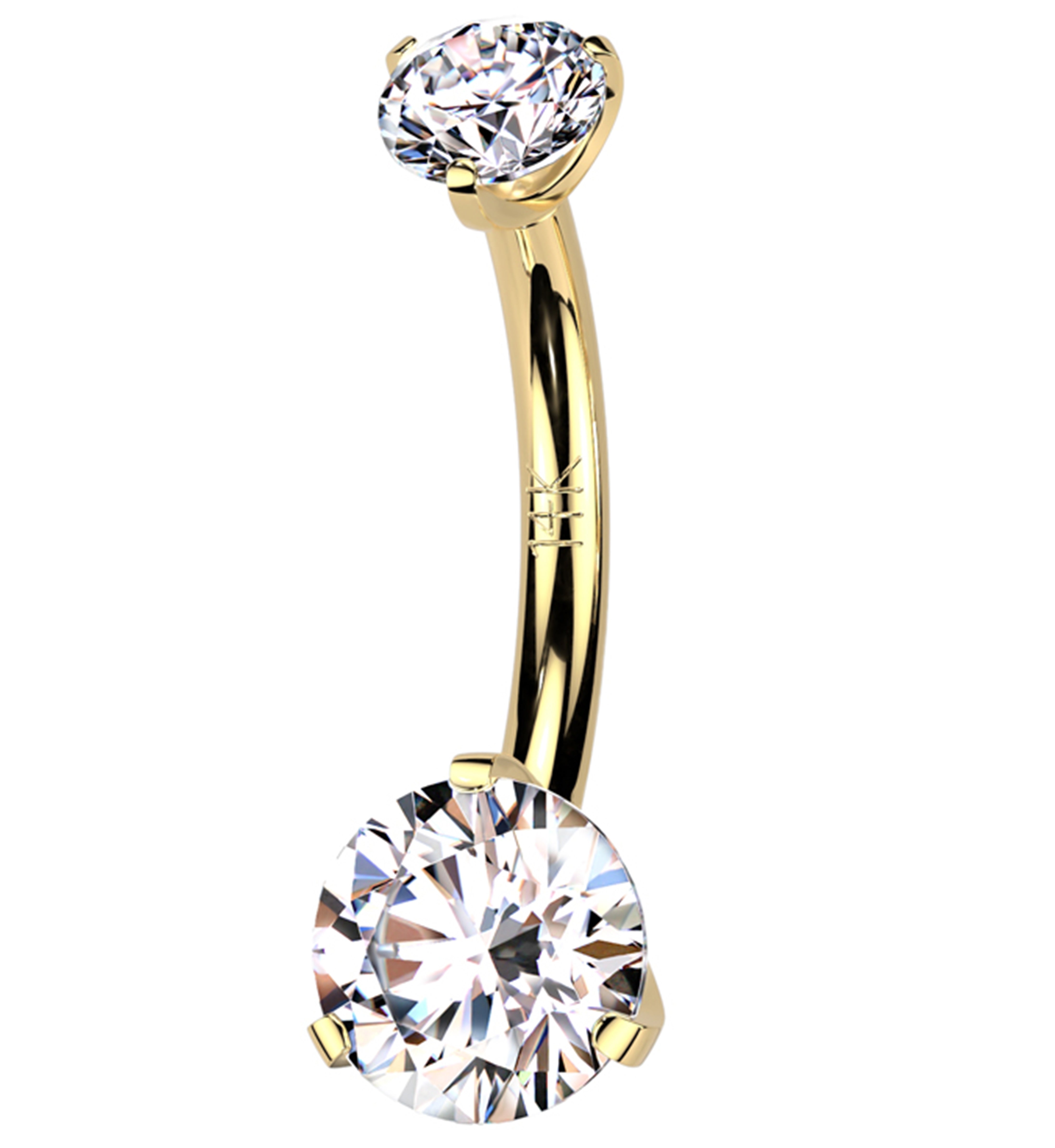 14kt Gold Double Prong Clear CZ Belly Button Ring