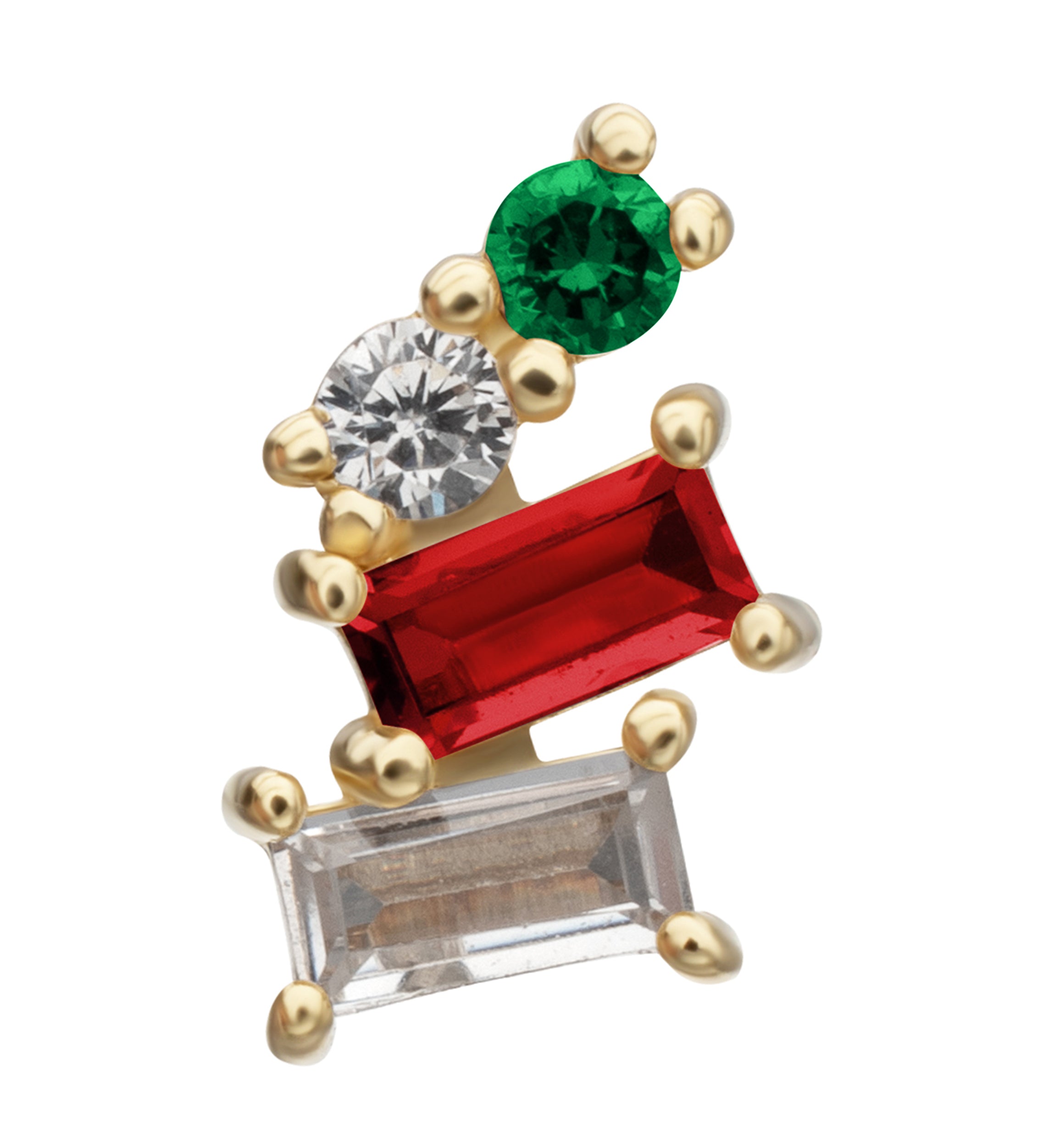 14kt Gold Downpour Emerald and Garnet CZ Threadless Top