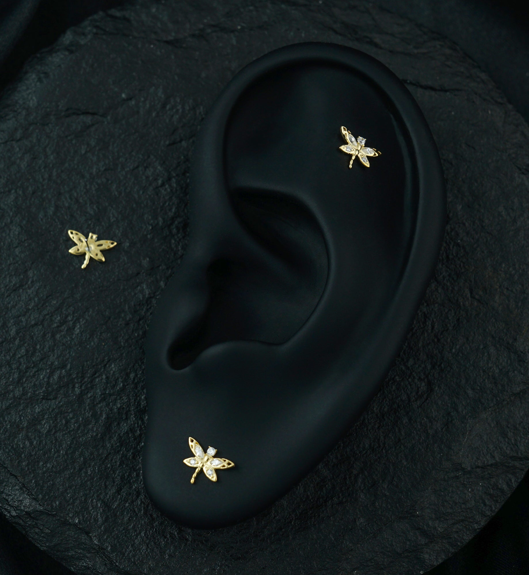 14kt Gold Dragonfly Marquise CZ Threadless Top