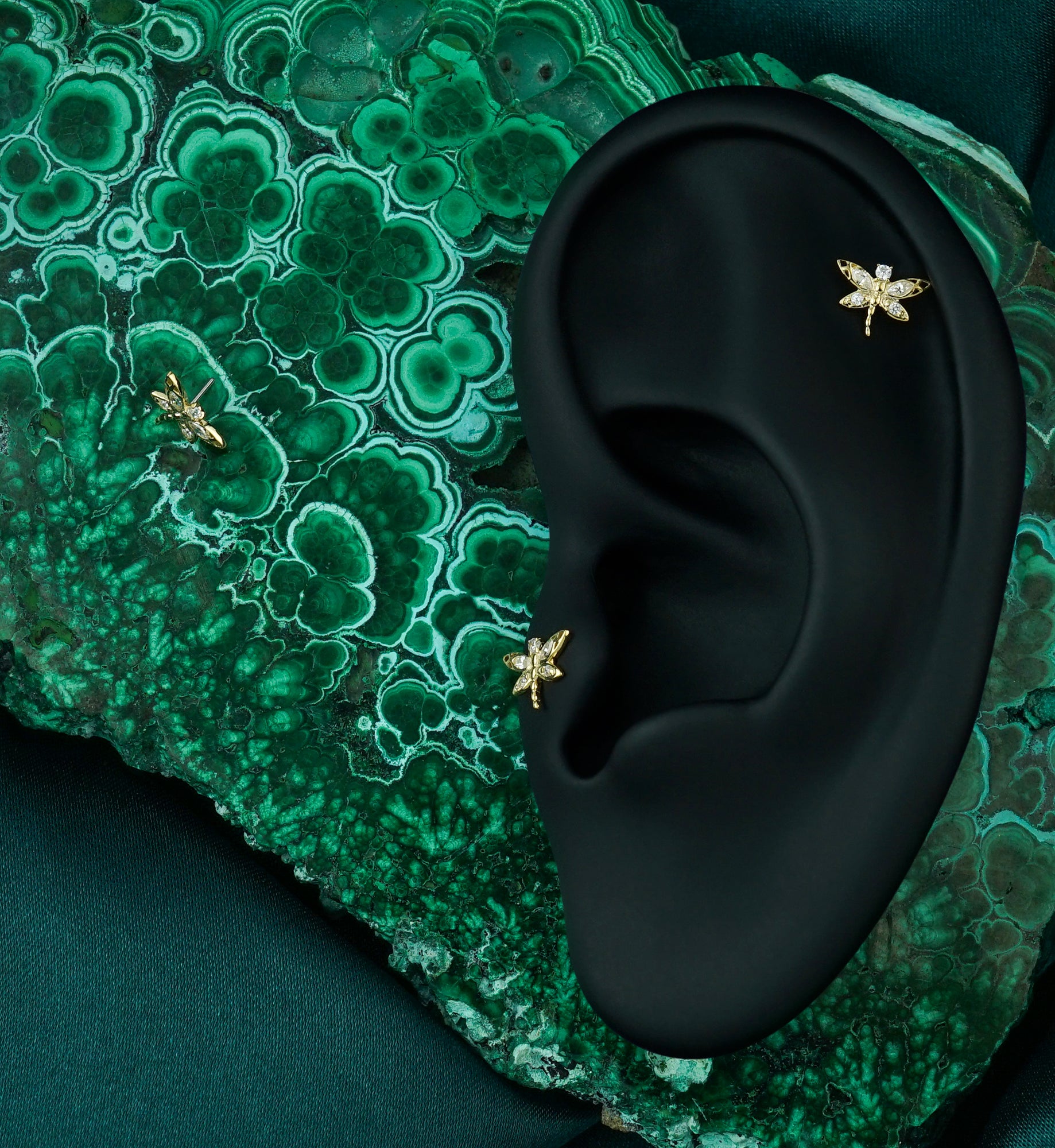 14kt Gold Dragonfly Marquise CZ Threadless Top