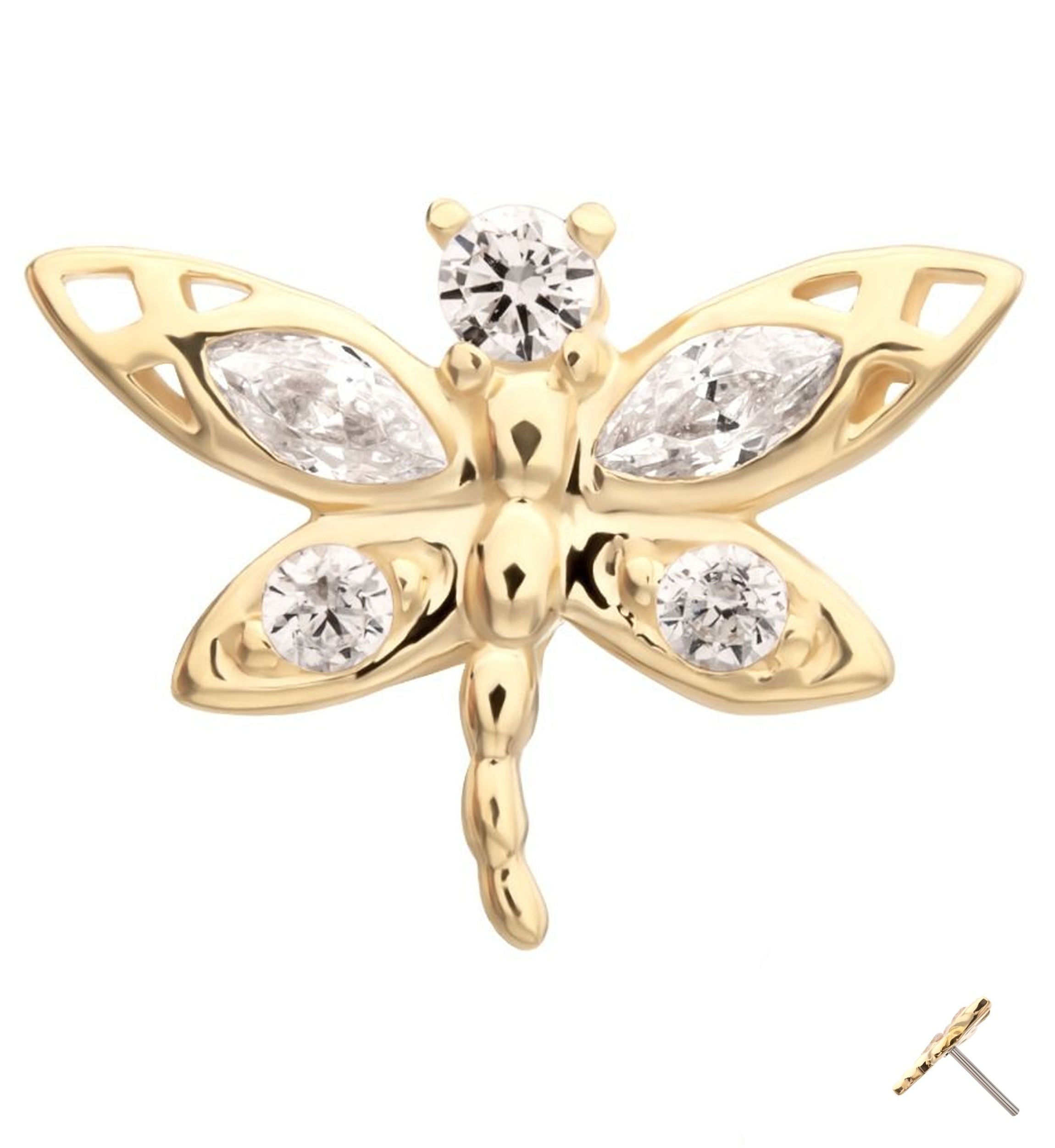 14kt Gold Dragonfly Marquise CZ Threadless Top