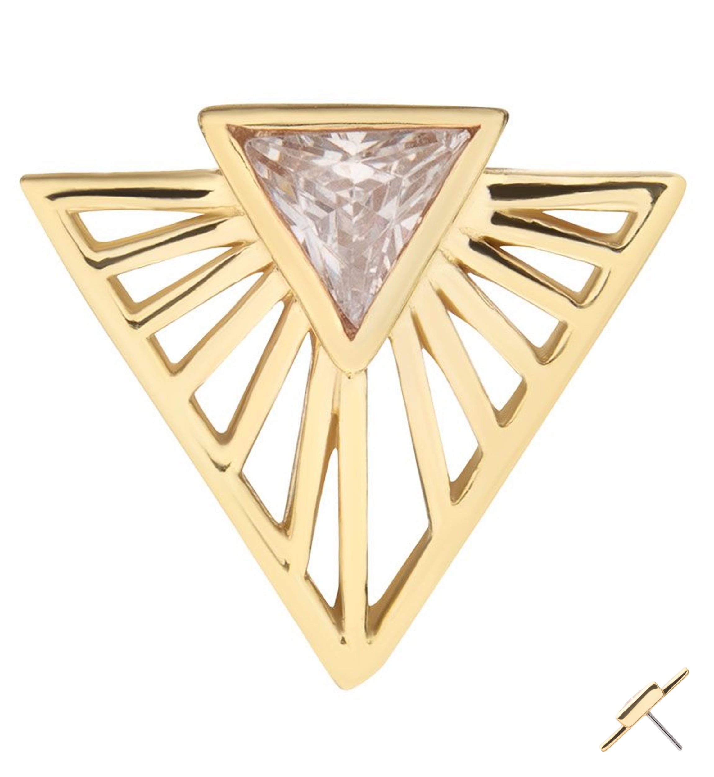 14kt Gold Drop Triangle Burst Clear CZ Threadless Top