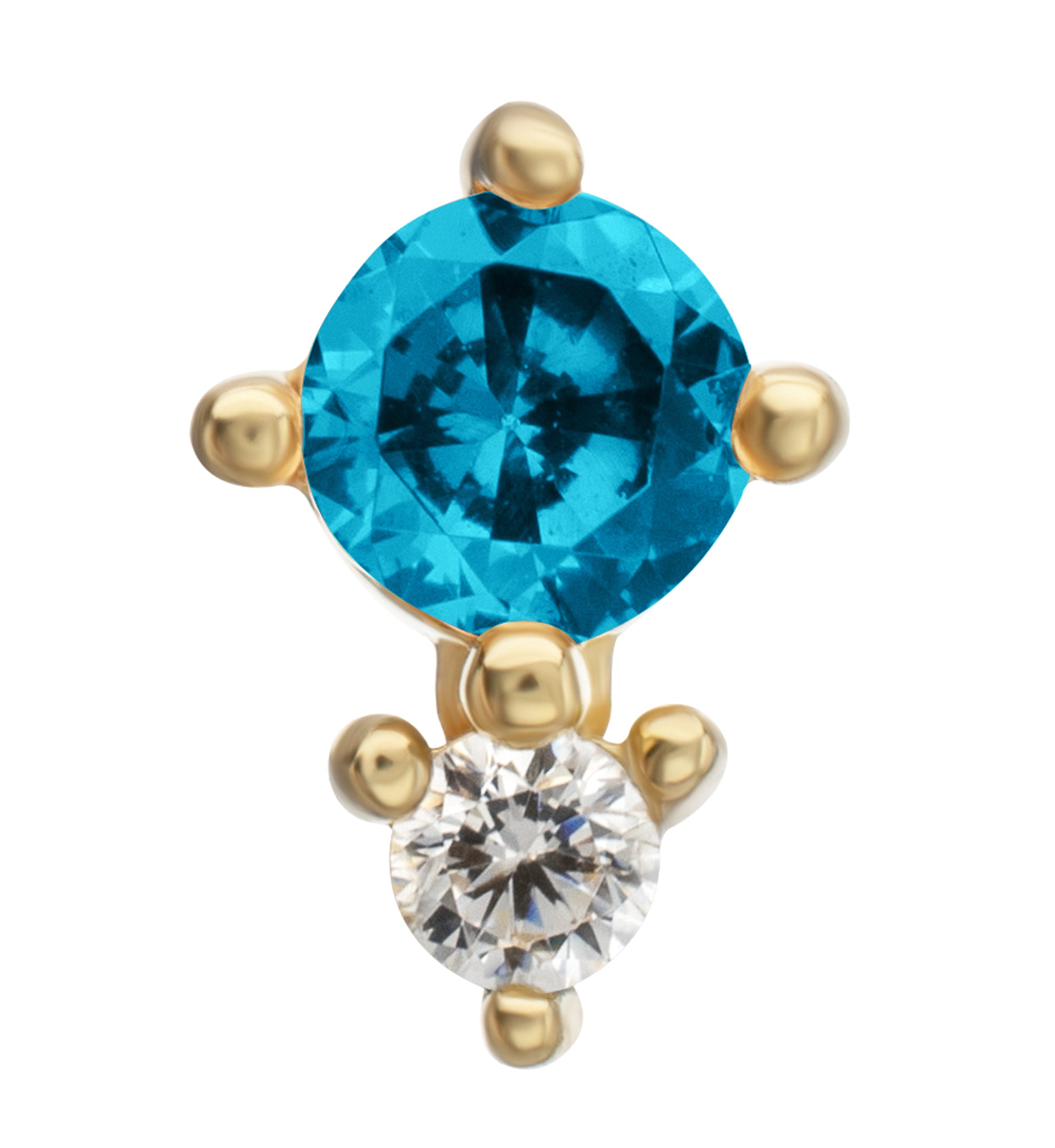 14kt Gold Echo Aqua CZ Threadless Top