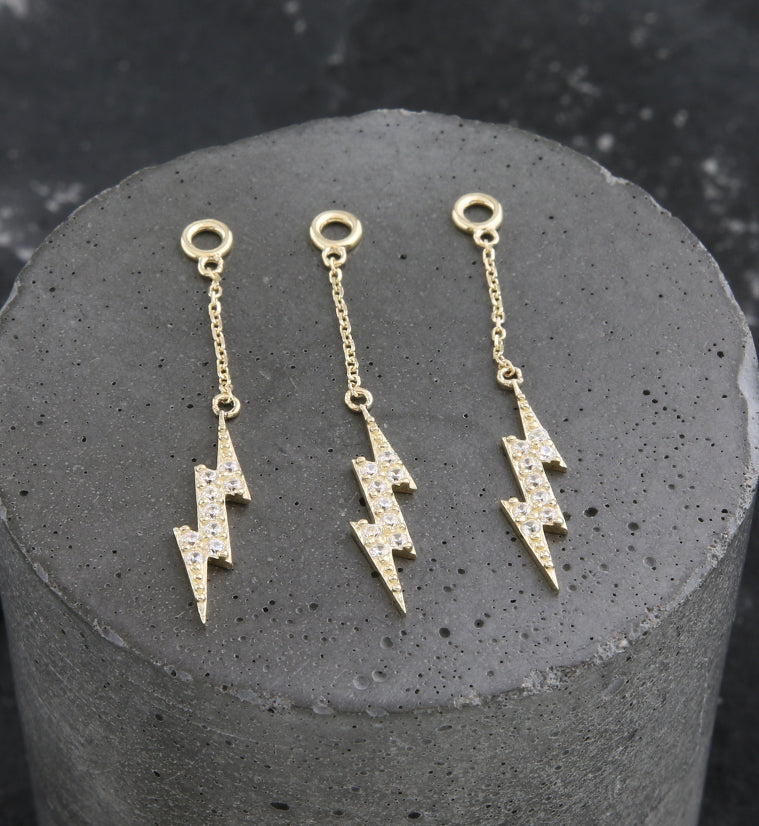 14kt Gold Electric Bolt Clear CZ Dangle Chain Charm