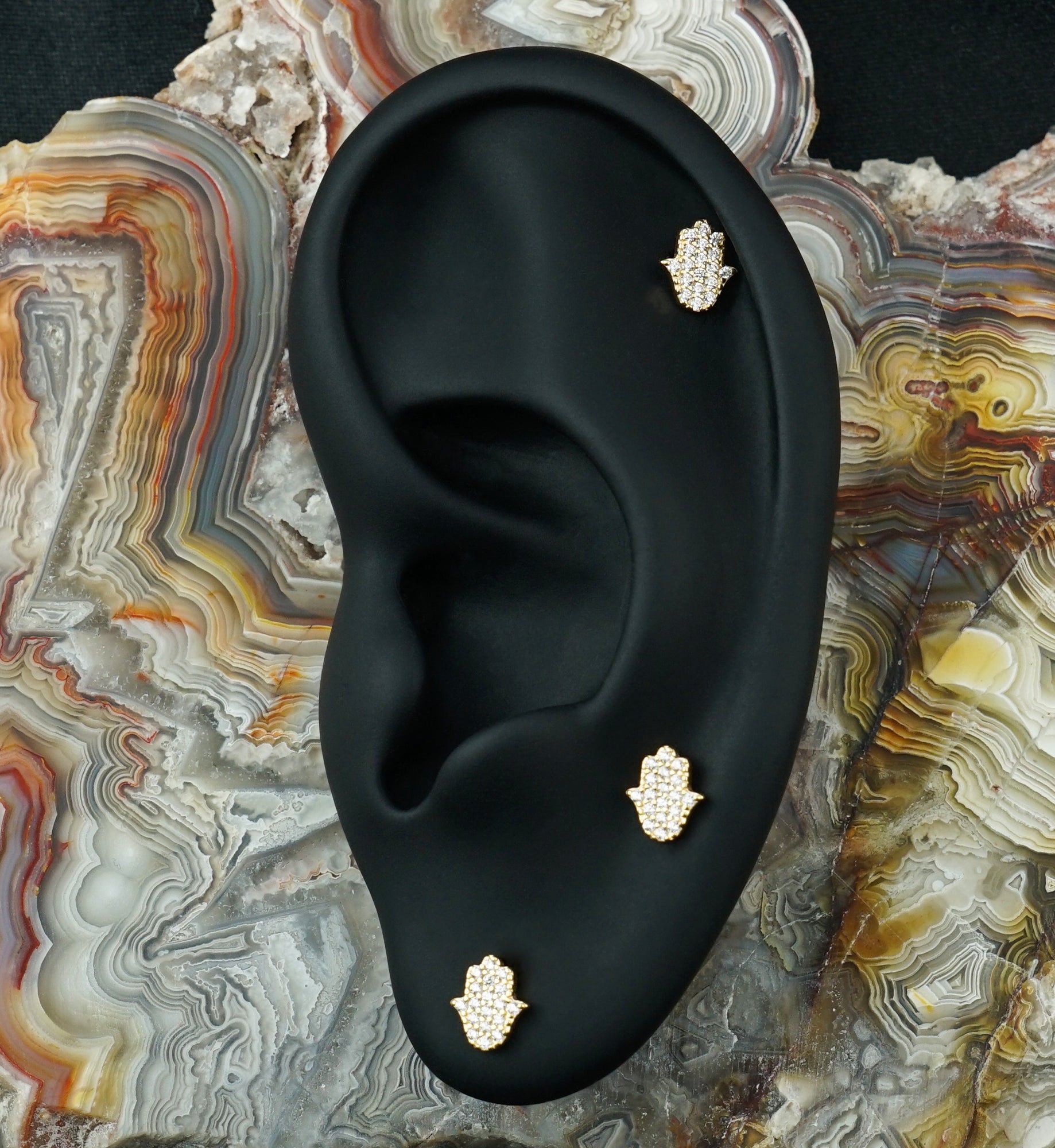 14kt Gold Enlightened Hamsa CZ Threadless Top