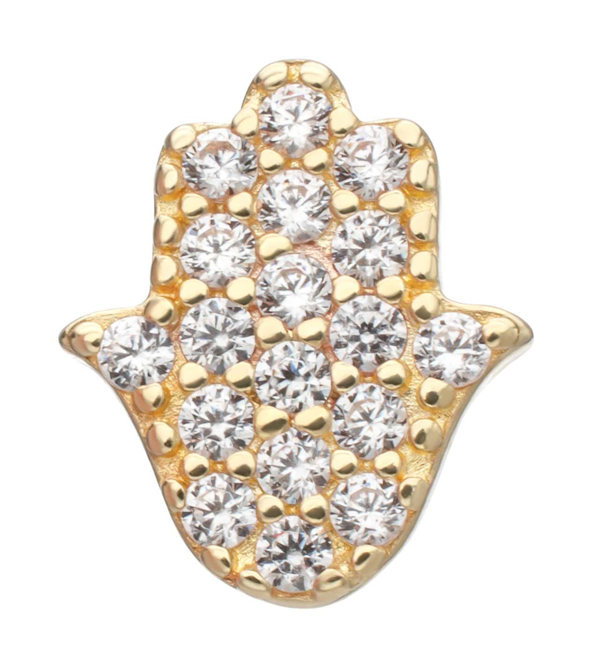 14kt Gold Enlightened Hamsa CZ Threadless Top