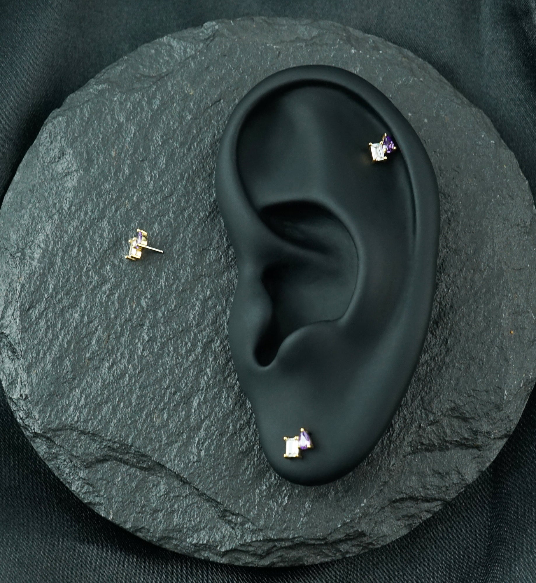 14kt Gold Exponential Teardrop Amethyst CZ Threadless Top