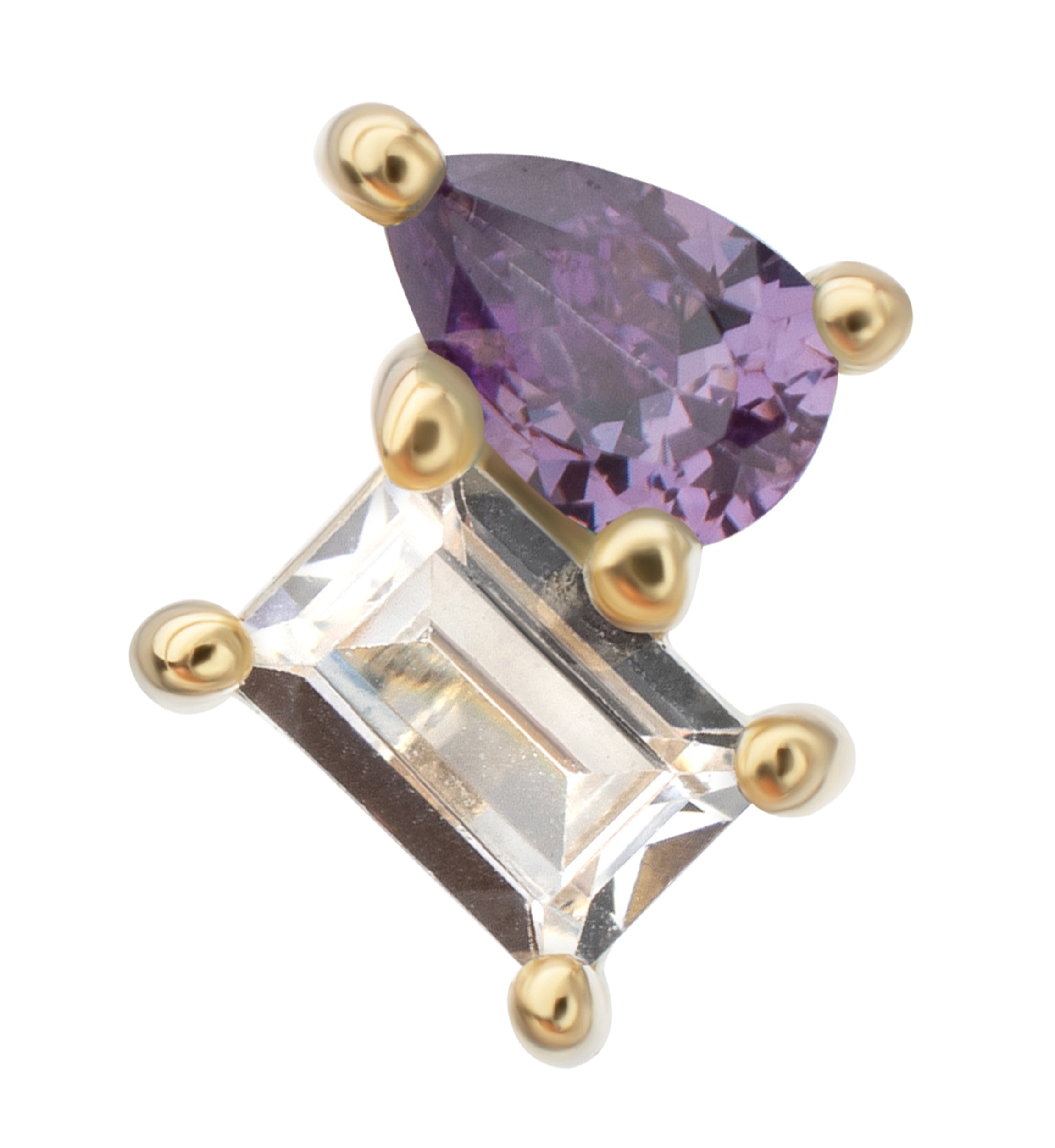 14kt Gold Exponential Teardrop Amethyst CZ Threadless Top
