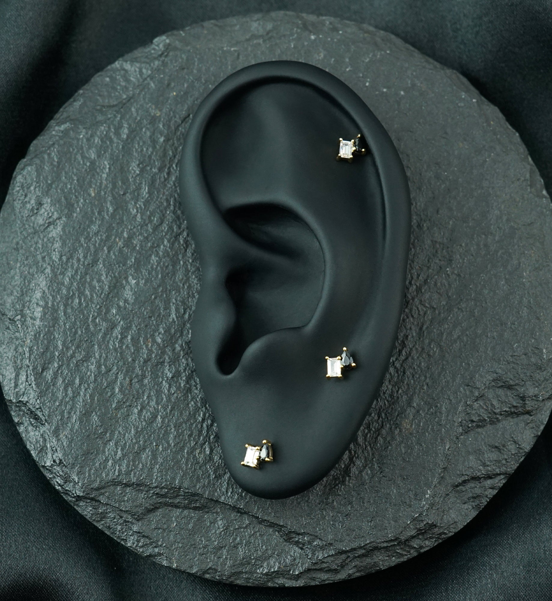 14kt Gold Exponential Teardrop Black CZ Threadless Top