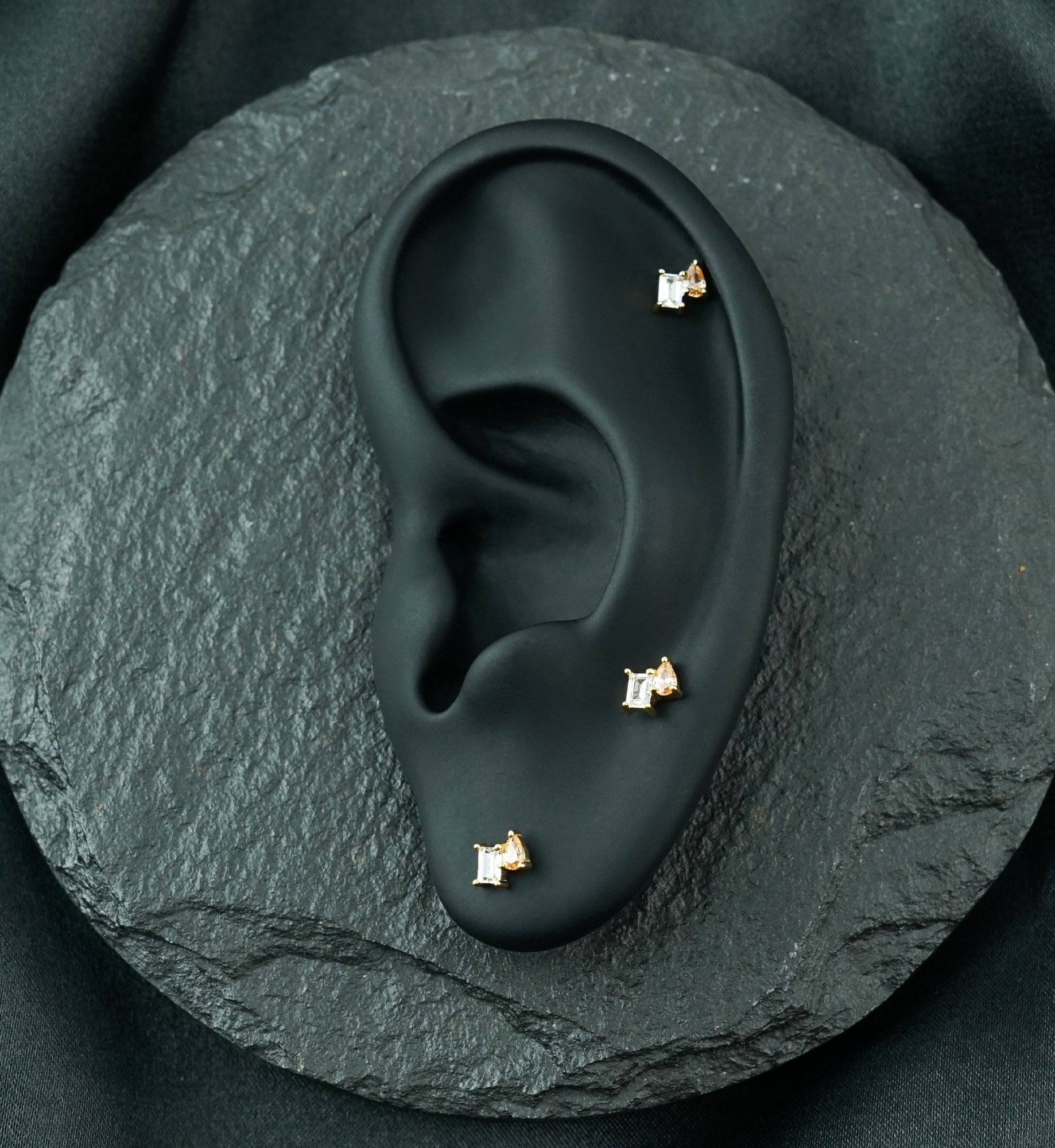 14kt Gold Exponential Teardrop Champagne CZ Threadless Top