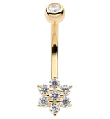 14kt Gold Flower Clear CZ Belly Button Ring