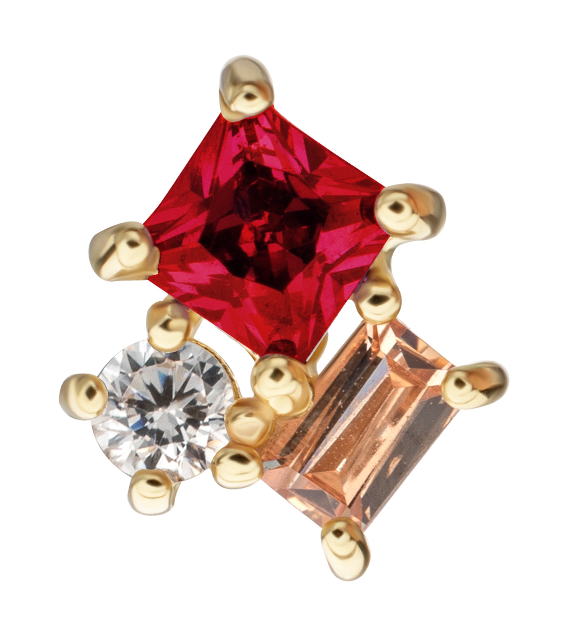 14kt Gold Garnet and Champagne CZ Amalgam Threadless Top