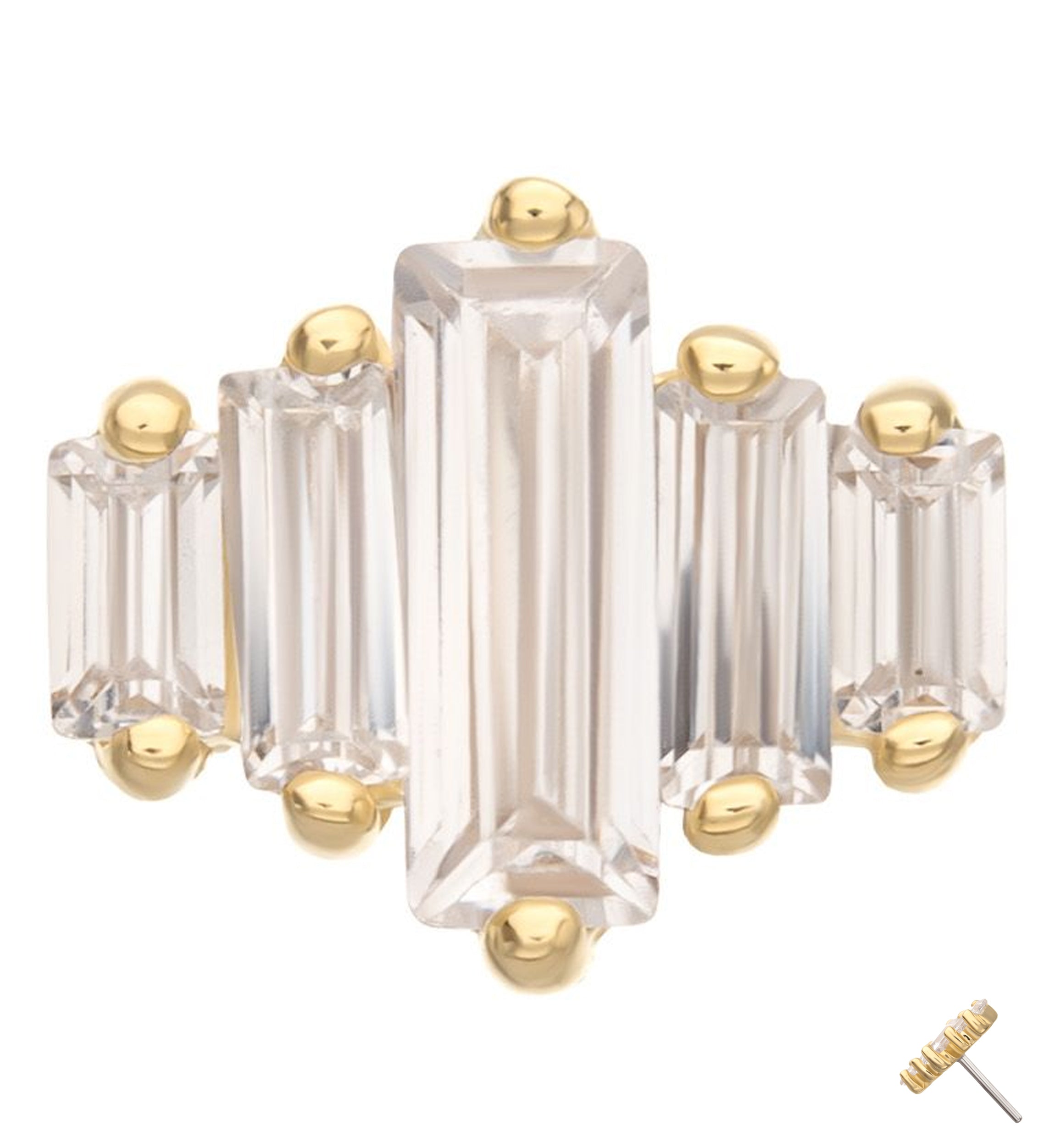 14kt Gold Geometric Baguette CZ Threadless Top