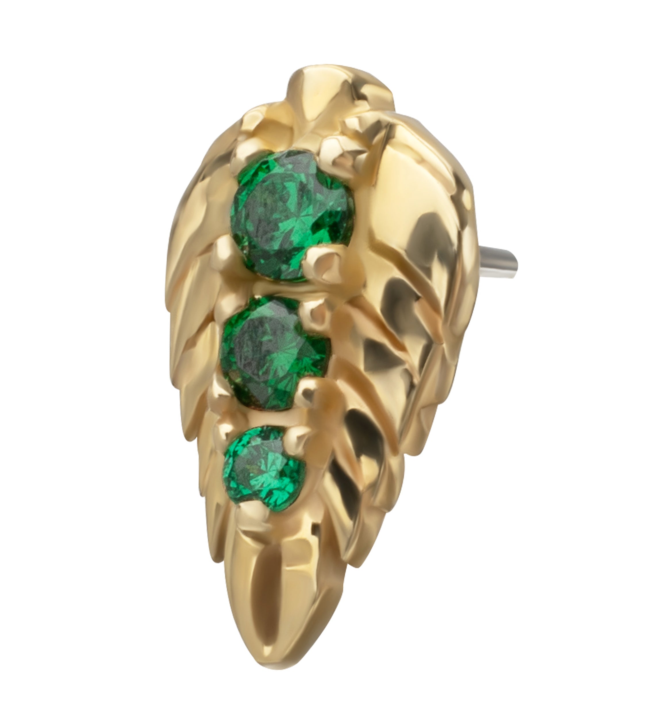 14kt Gold Grove Leaf Emerald CZ Threadless Top