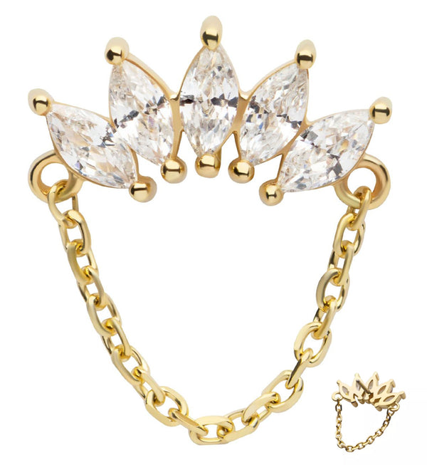 14kt Gold Half Crown Dangle Chain Threadless Top