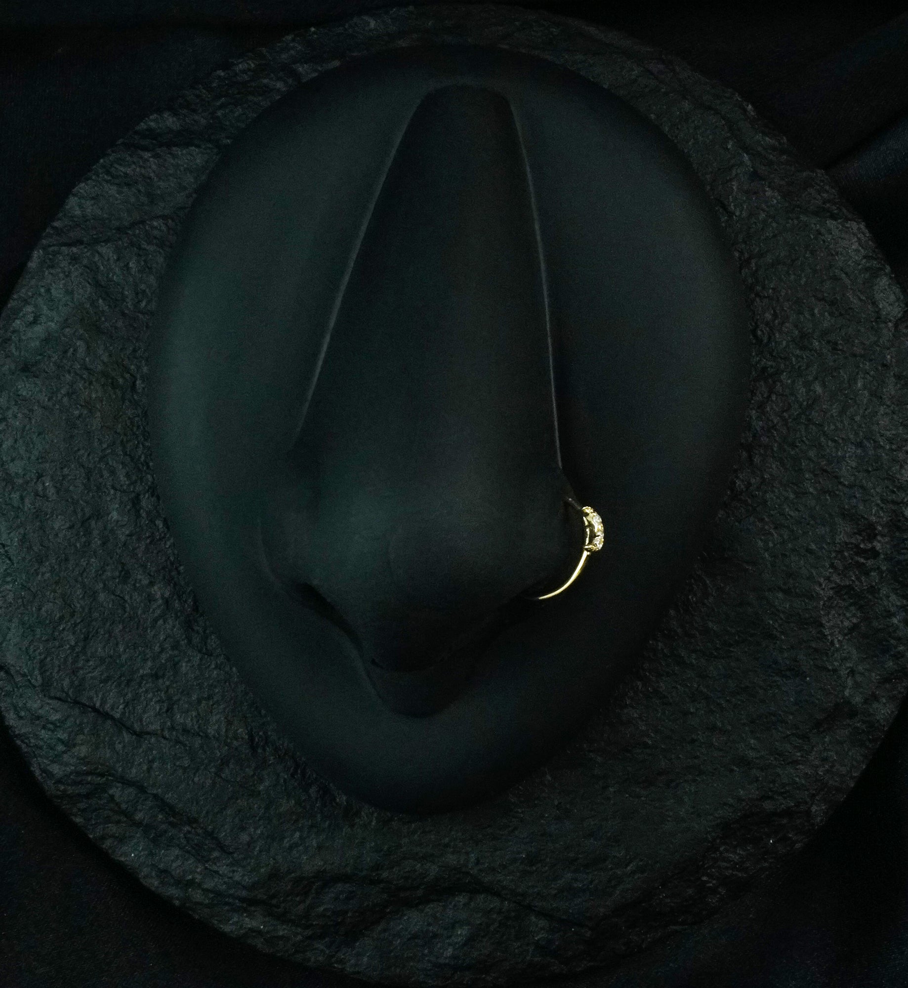 14kt Gold Half Moon Clear CZ Hoop Ring