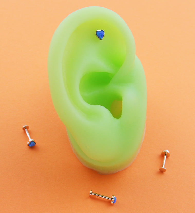14kt Gold Heart Blue Opalite Threadless Labret