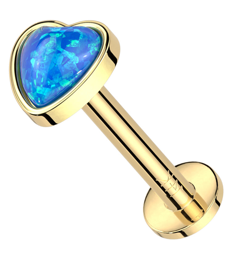 14kt Gold Heart Blue Opalite Threadless Labret